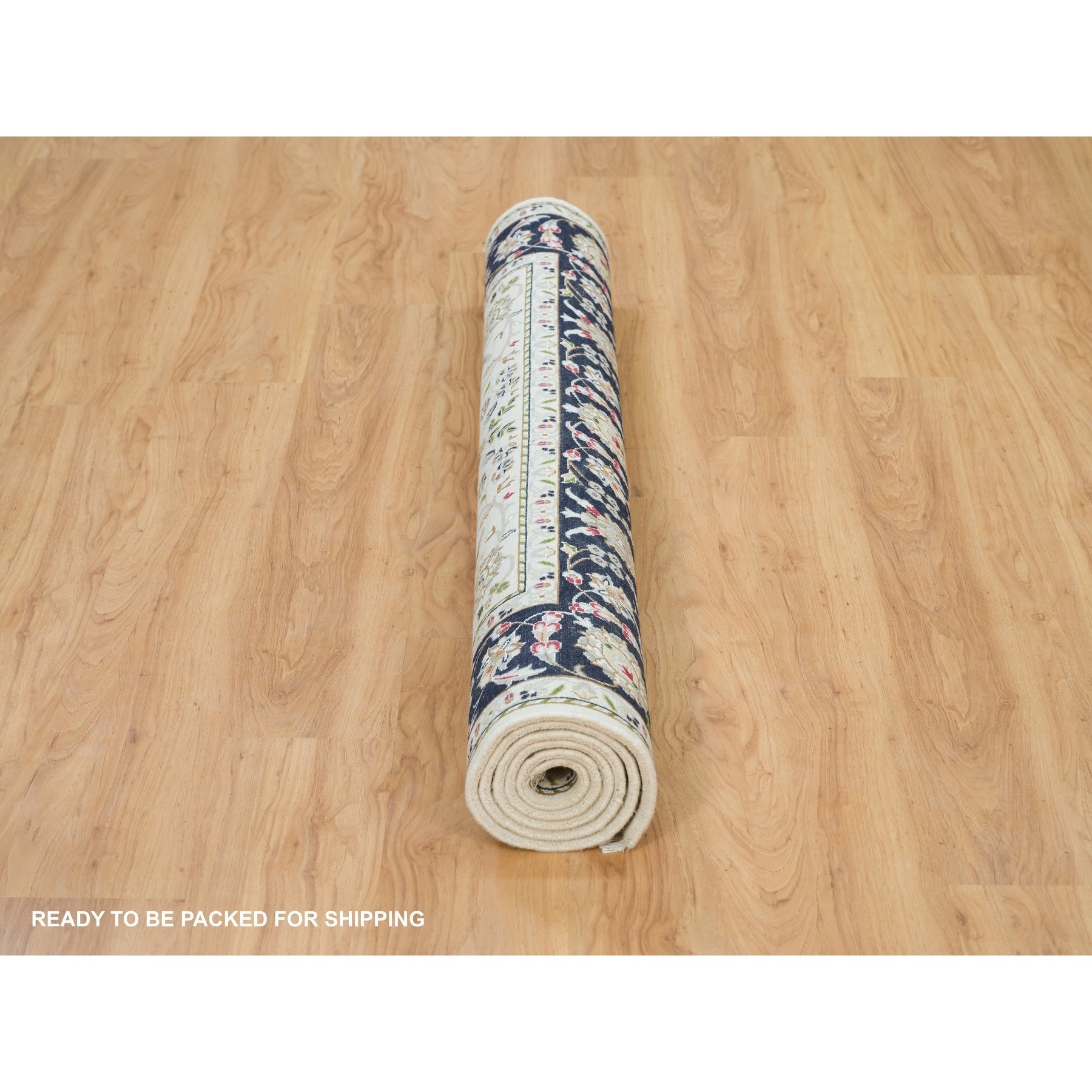 5'x7' Powder White, Nain with All Over Flower Design, 250 KPSI, Soft Wool, Hand Knotted, Oriental Rug HR65972 - Image 6