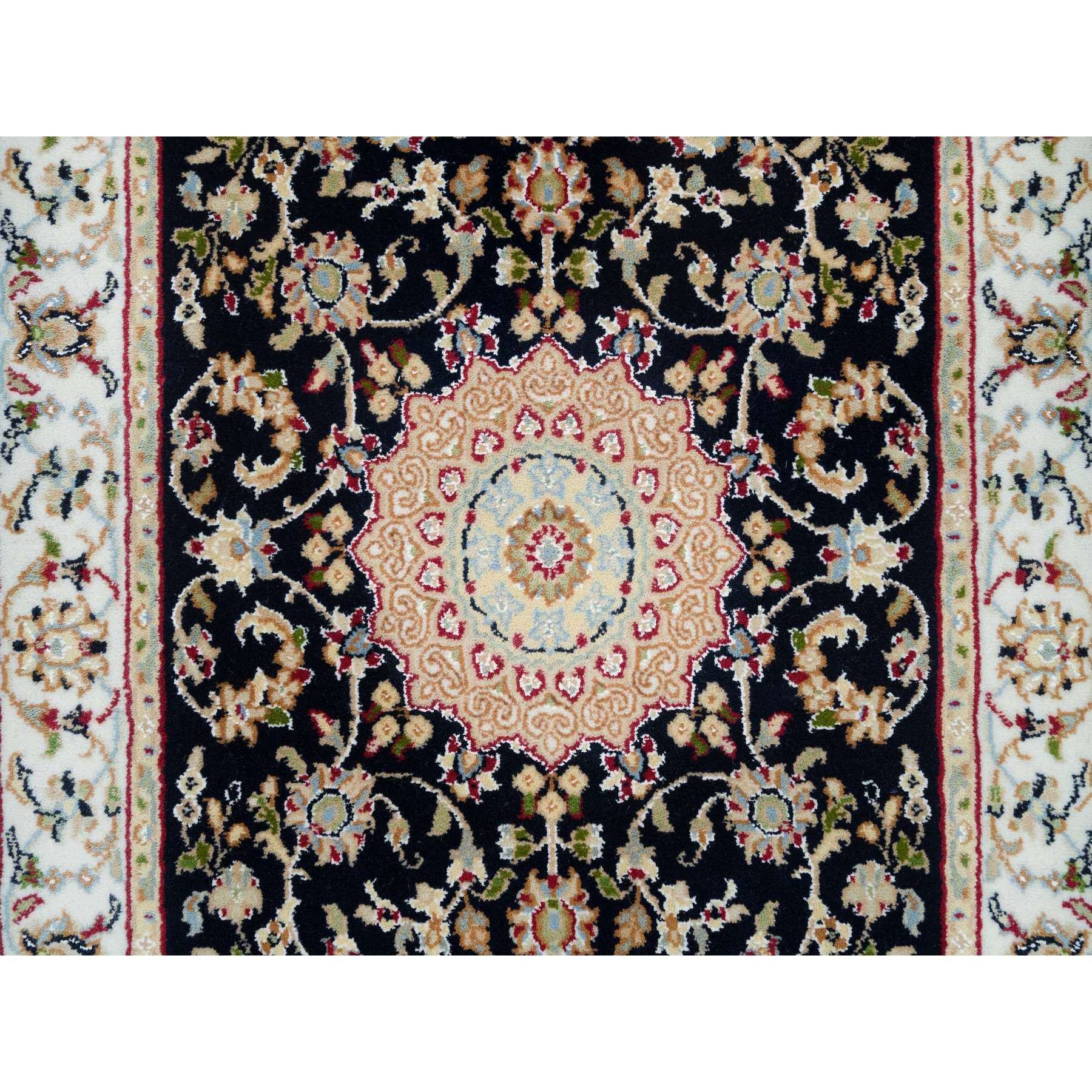 2'7"x10' Midnight Blue, Nain with Center Medallion Flower Design, 250 KPSI, Soft Wool, Hand Knotted, Runner Oriental Rug HR65984 - Image 5