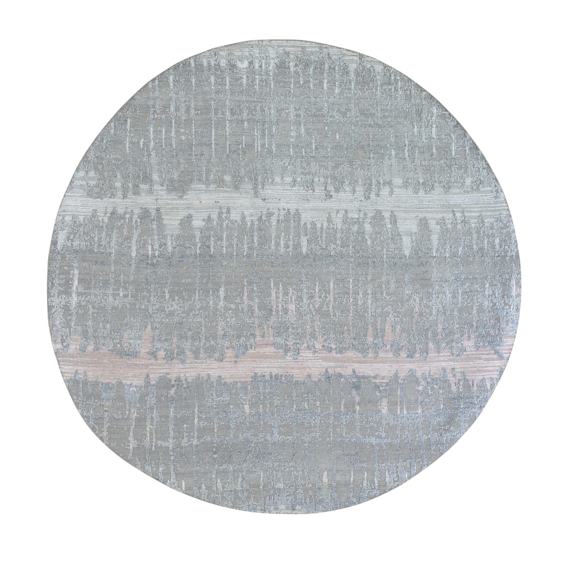 6'x6' Hand Knotted Cardiac Design with Pastel Colors Textured Wool and Pure Silk Round Oriental Rug HR66707