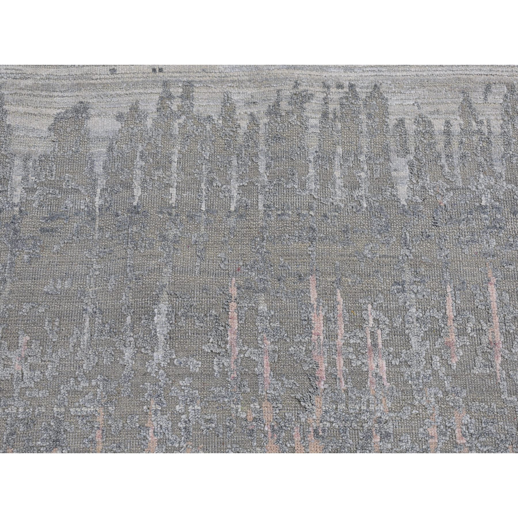 6'x6' Hand Knotted Cardiac Design with Pastel Colors Textured Wool and Pure Silk Round Oriental Rug HR66707 - Image 3
