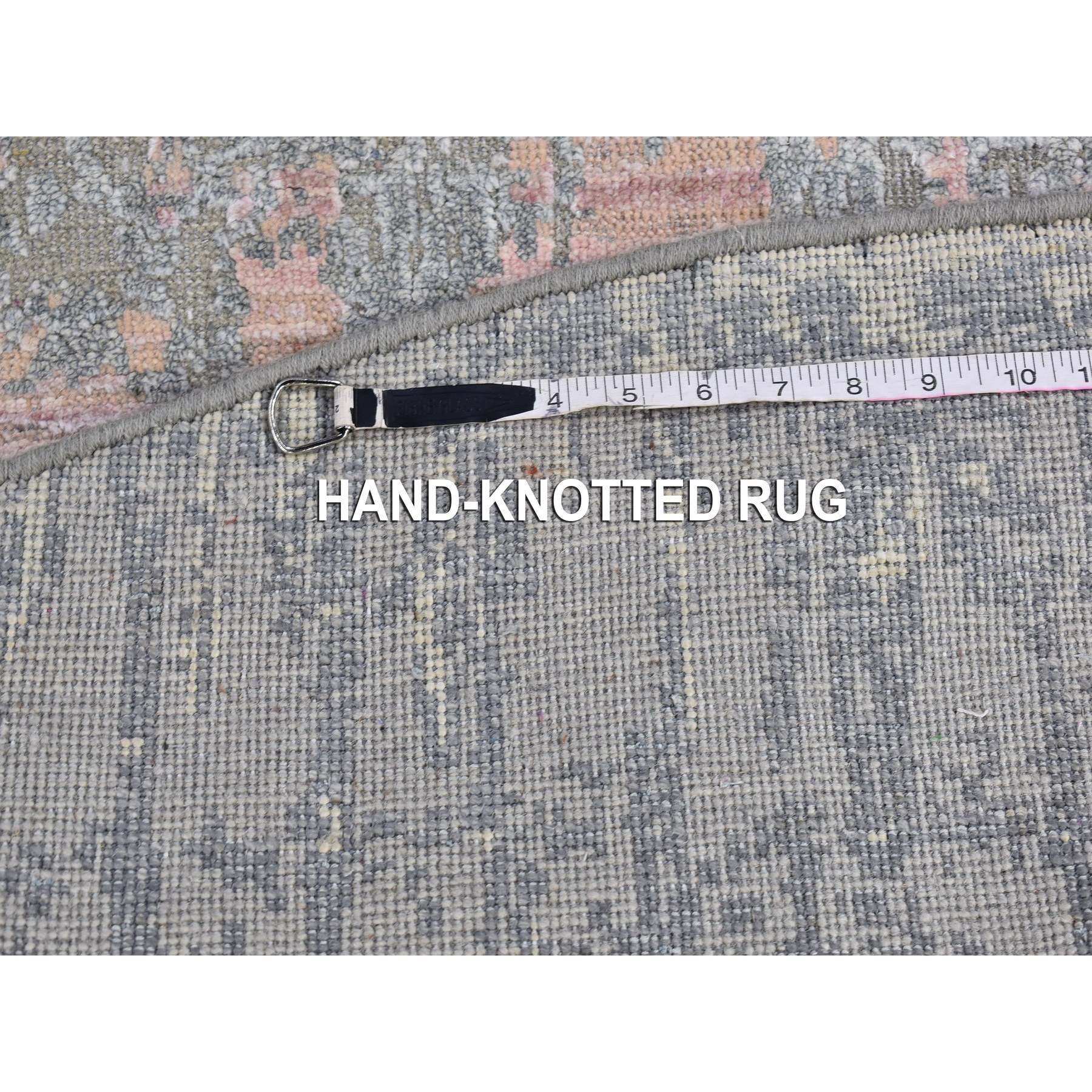 6'x6' Hand Knotted Cardiac Design with Pastel Colors Textured Wool and Pure Silk Round Oriental Rug HR66707 - Image 8
