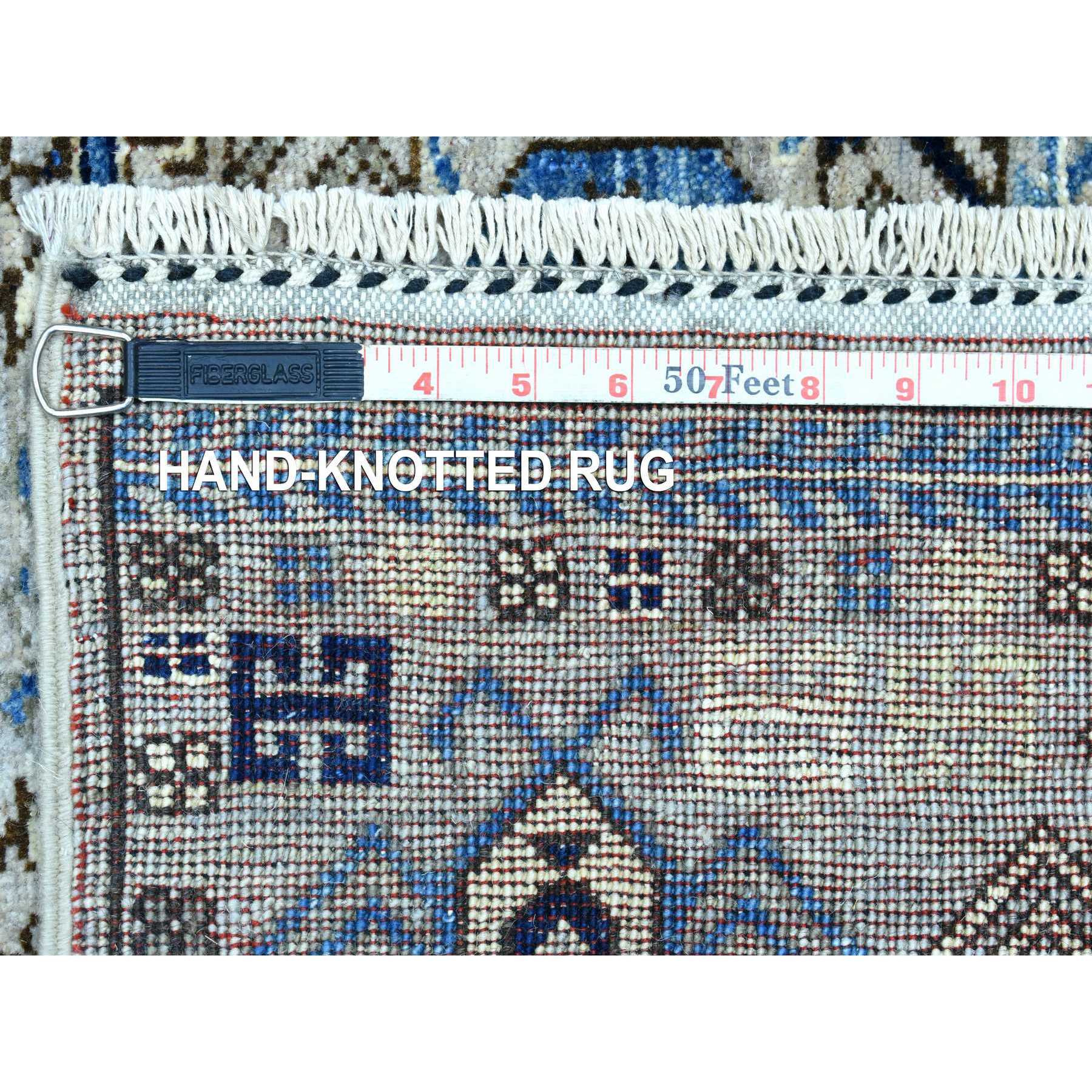4'x9'9" Cloud Gray, Soft Wool Hand Knotted, Afghan Ersari with Hutchlu Design, Soft and Lush Pile Vegetable Dyes, Wide Runner Oriental Rug HR73007 - Image 6