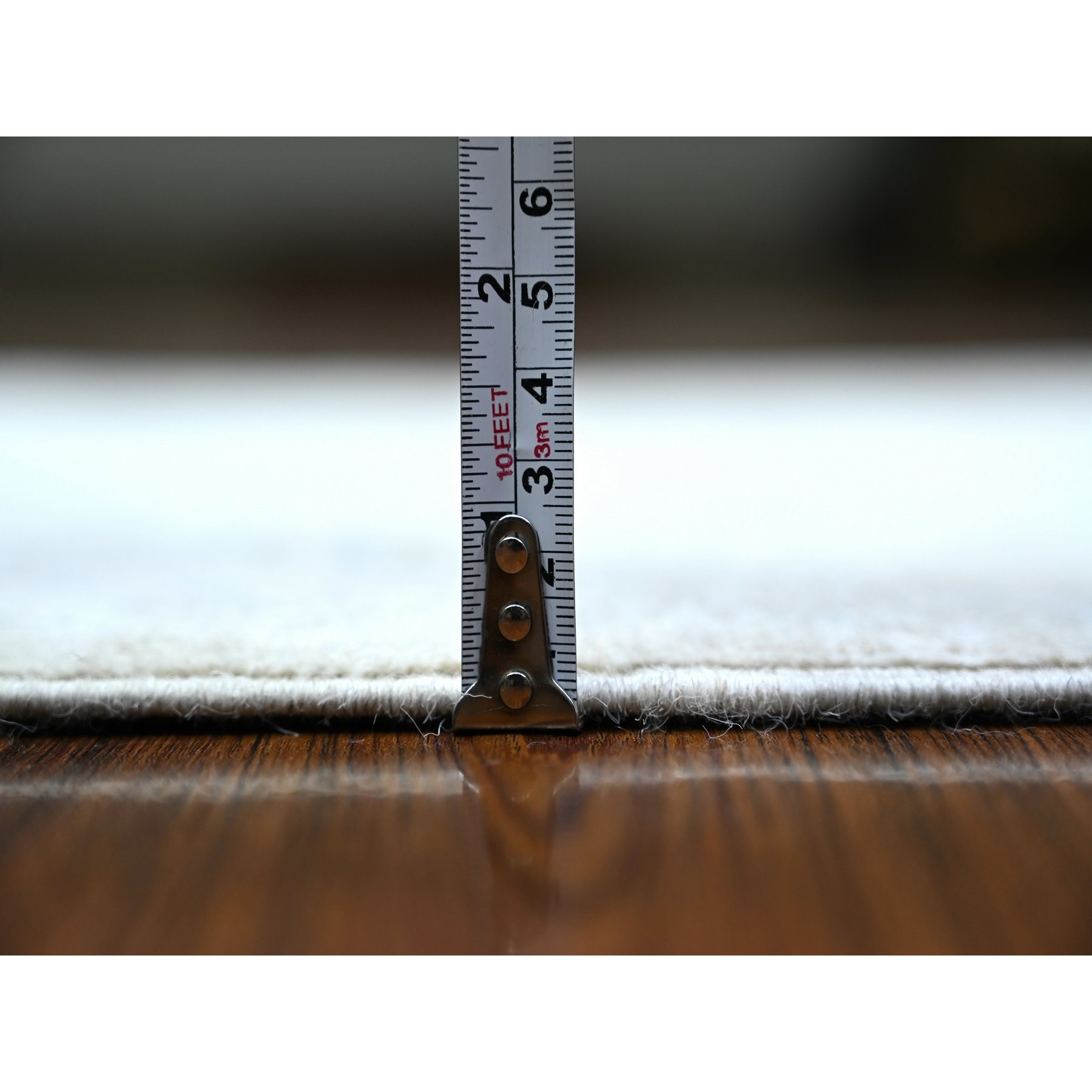 2'7"x19'1" Alabaster Ivory with Gray Cloud, White Wash Peshawar Faded Design, Soft and Shiny Wool, Vegetable Dyes, Hand Knotted, XL Runner Oriental Rug HR74777 - Image 5