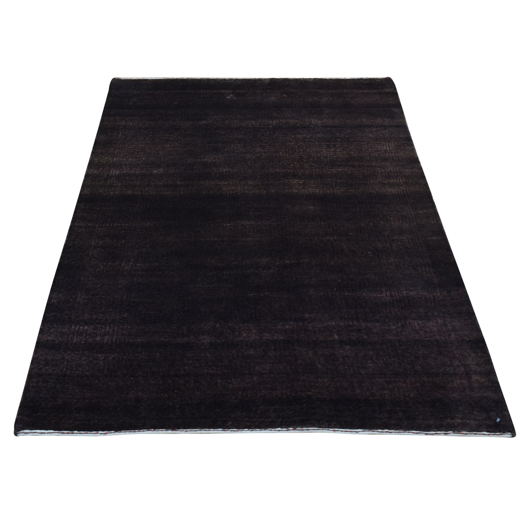 4'x5'8" Bistre Brown, Hand Knotted, Wool and Silk, Roman Key Design, Tone on Tone, Nepali, Oriental Rug HR87183