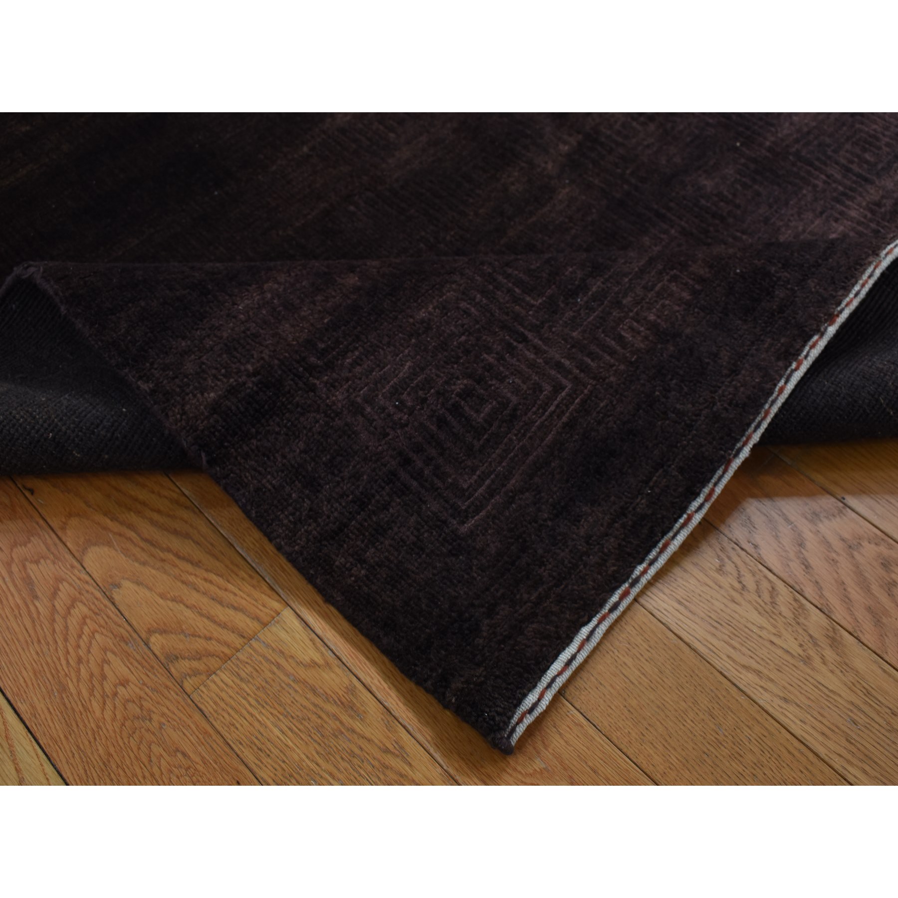 4'x5'8" Bistre Brown, Hand Knotted, Wool and Silk, Roman Key Design, Tone on Tone, Nepali, Oriental Rug HR87183 - Image 3
