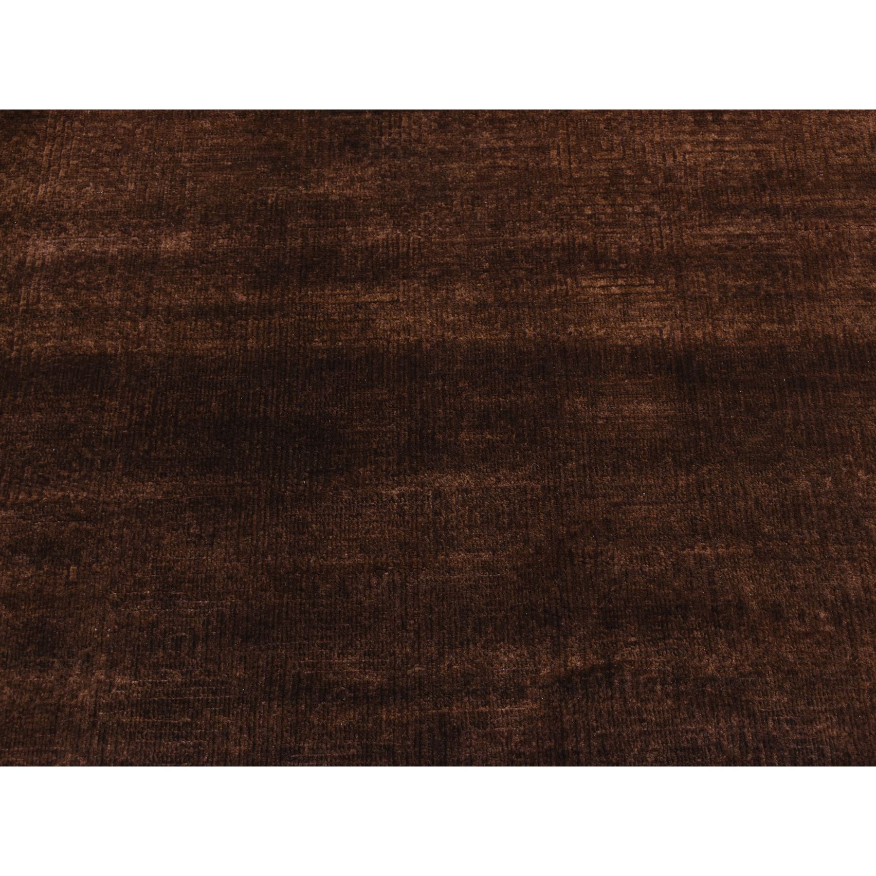 4'x5'8" Bistre Brown, Hand Knotted, Wool and Silk, Roman Key Design, Tone on Tone, Nepali, Oriental Rug HR87183 - Image 5