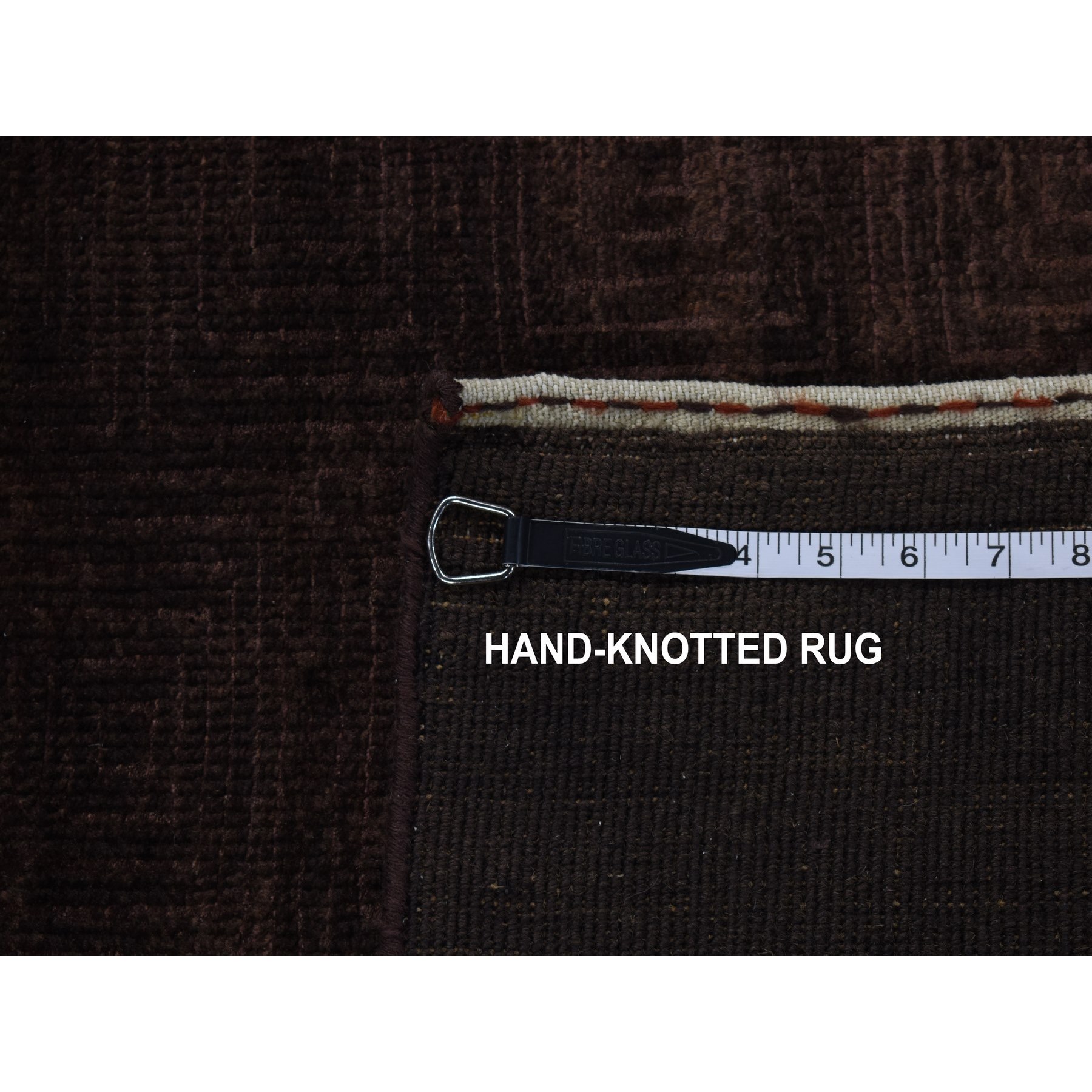 4'x5'8" Bistre Brown, Hand Knotted, Wool and Silk, Roman Key Design, Tone on Tone, Nepali, Oriental Rug HR87183 - Image 8