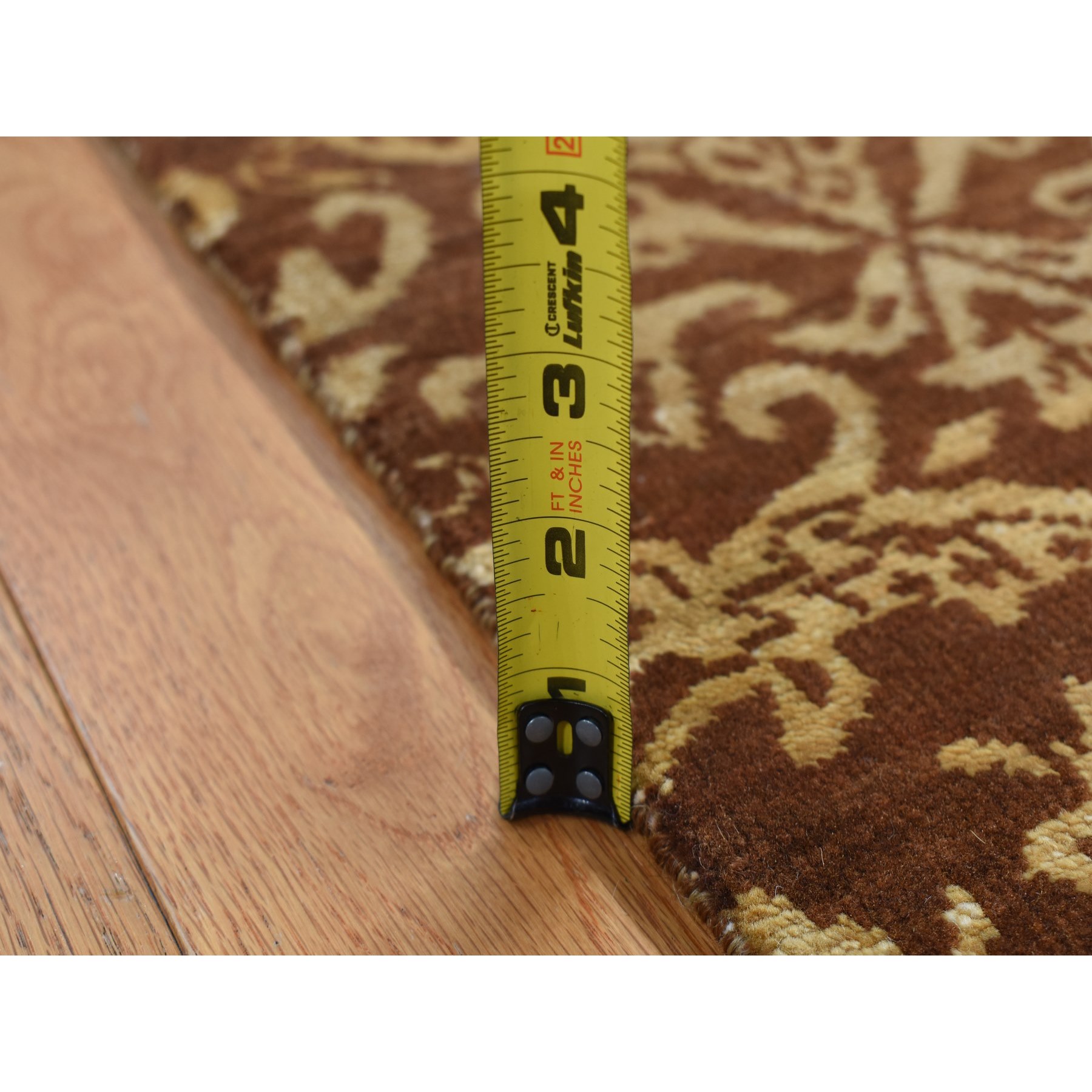 2'6"x7'9" Cafe Noir Brown, Abarasque Design Tone on Tone, Wool and Silk, Handmade, Runner Oriental Rug HR87210 - Image 6