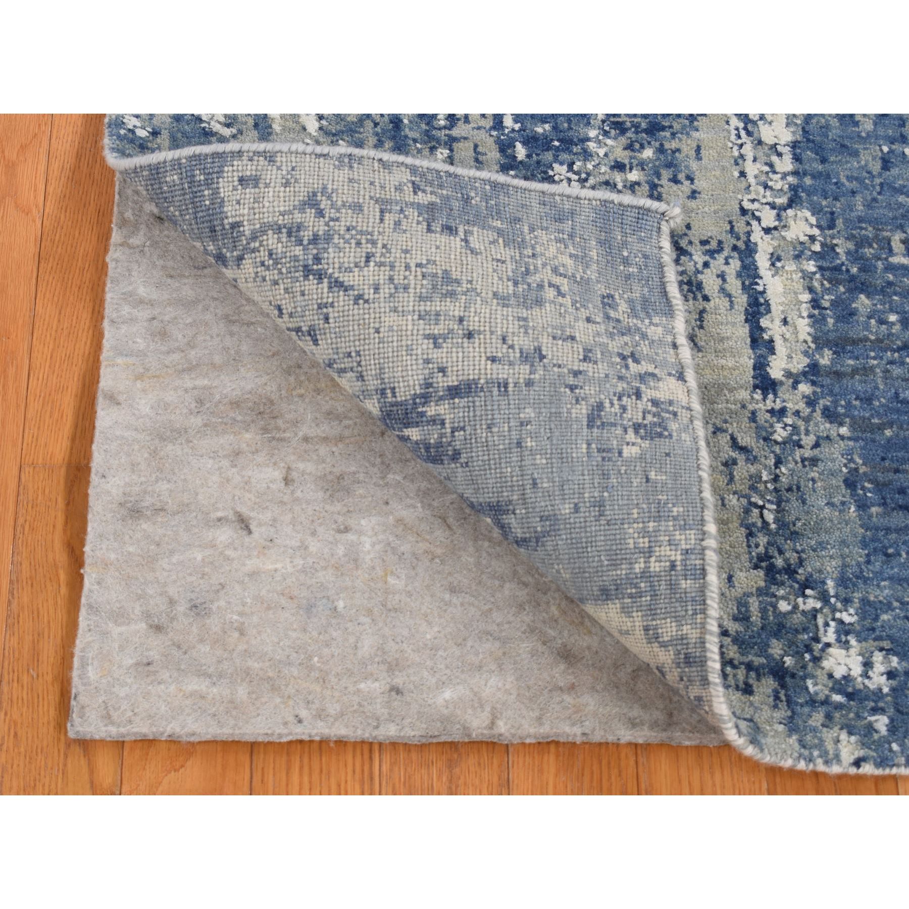 2'6"x8'3" Air Force Blue, Abstract Design, Wool and Pure Silk, Hand Knotted, Runner Oriental Rug HR87230 - Image 2