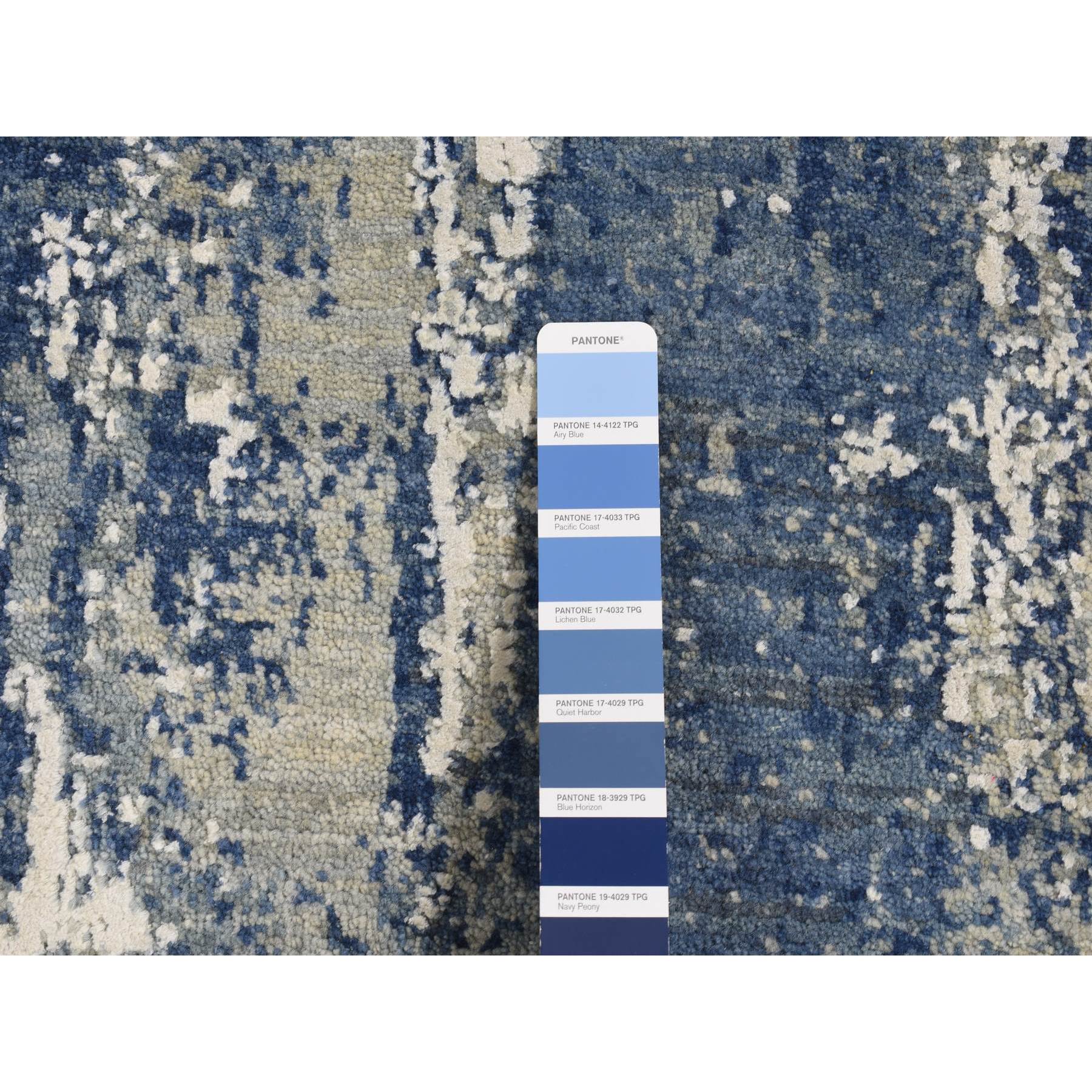 2'6"x8'3" Air Force Blue, Abstract Design, Wool and Pure Silk, Hand Knotted, Runner Oriental Rug HR87230 - Image 3