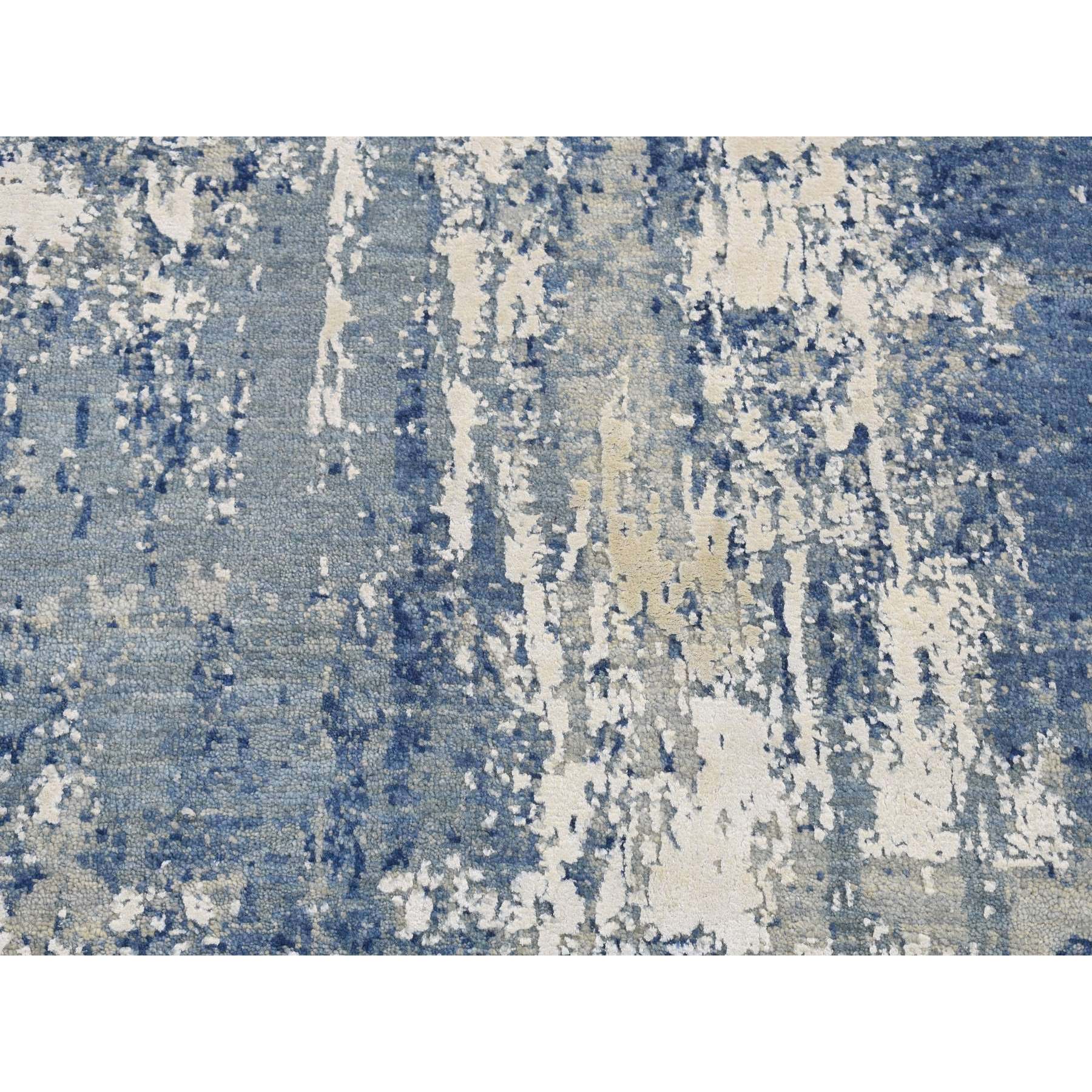 2'6"x8'3" Air Force Blue, Abstract Design, Wool and Pure Silk, Hand Knotted, Runner Oriental Rug HR87230 - Image 4