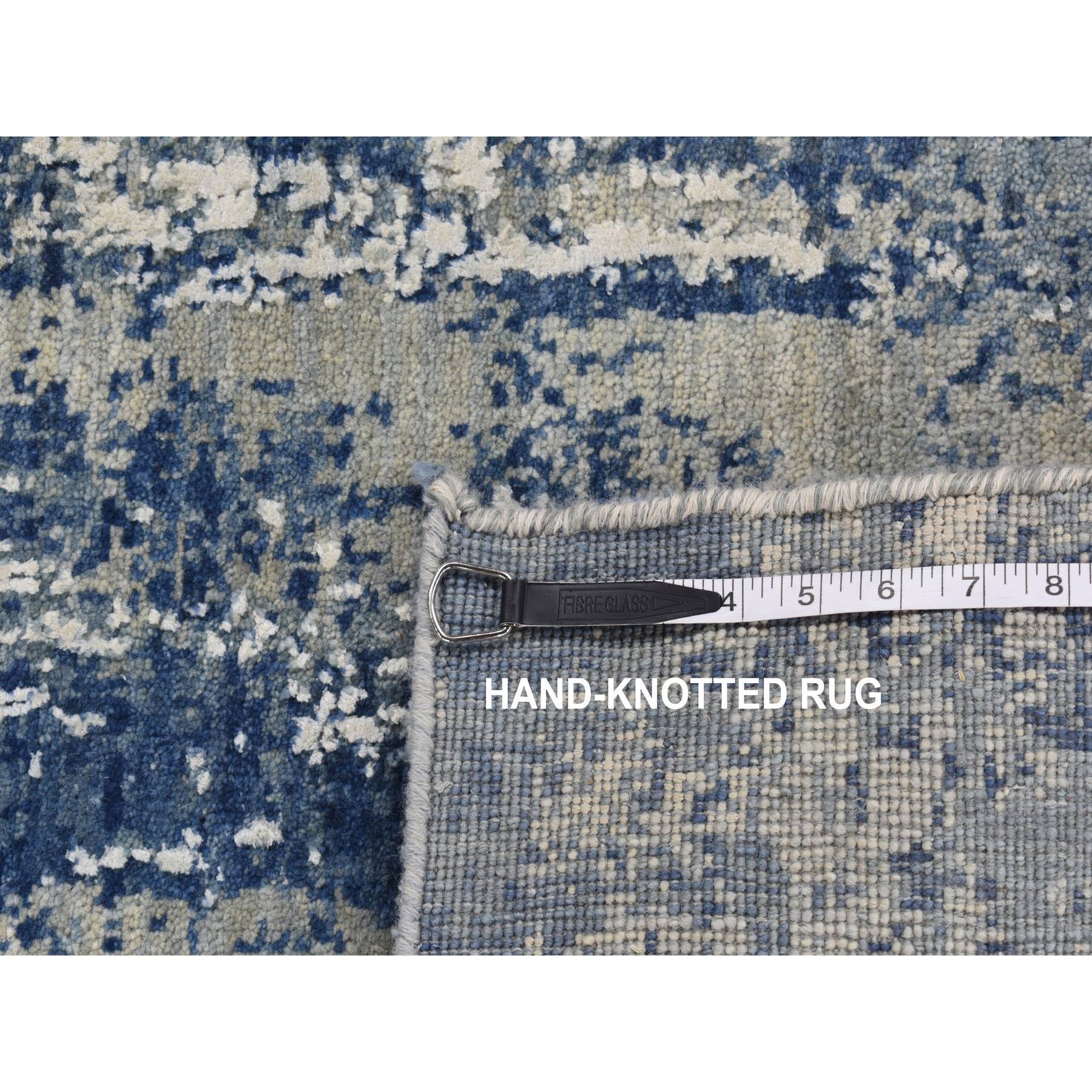 2'6"x8'3" Air Force Blue, Abstract Design, Wool and Pure Silk, Hand Knotted, Runner Oriental Rug HR87230 - Image 7