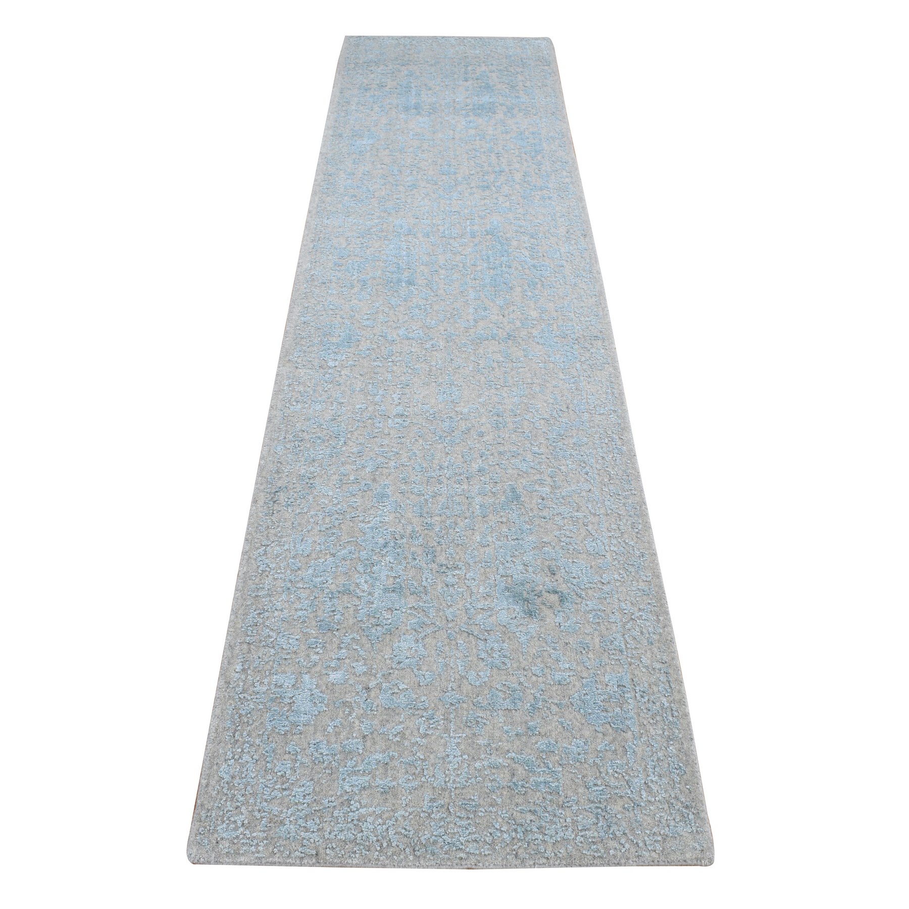 2'5"x10'1" Tan Color, Jacquard Hand Loomed, Wool and Art Silk, Tone on Tone Design, Runner Oriental Rug HR87260