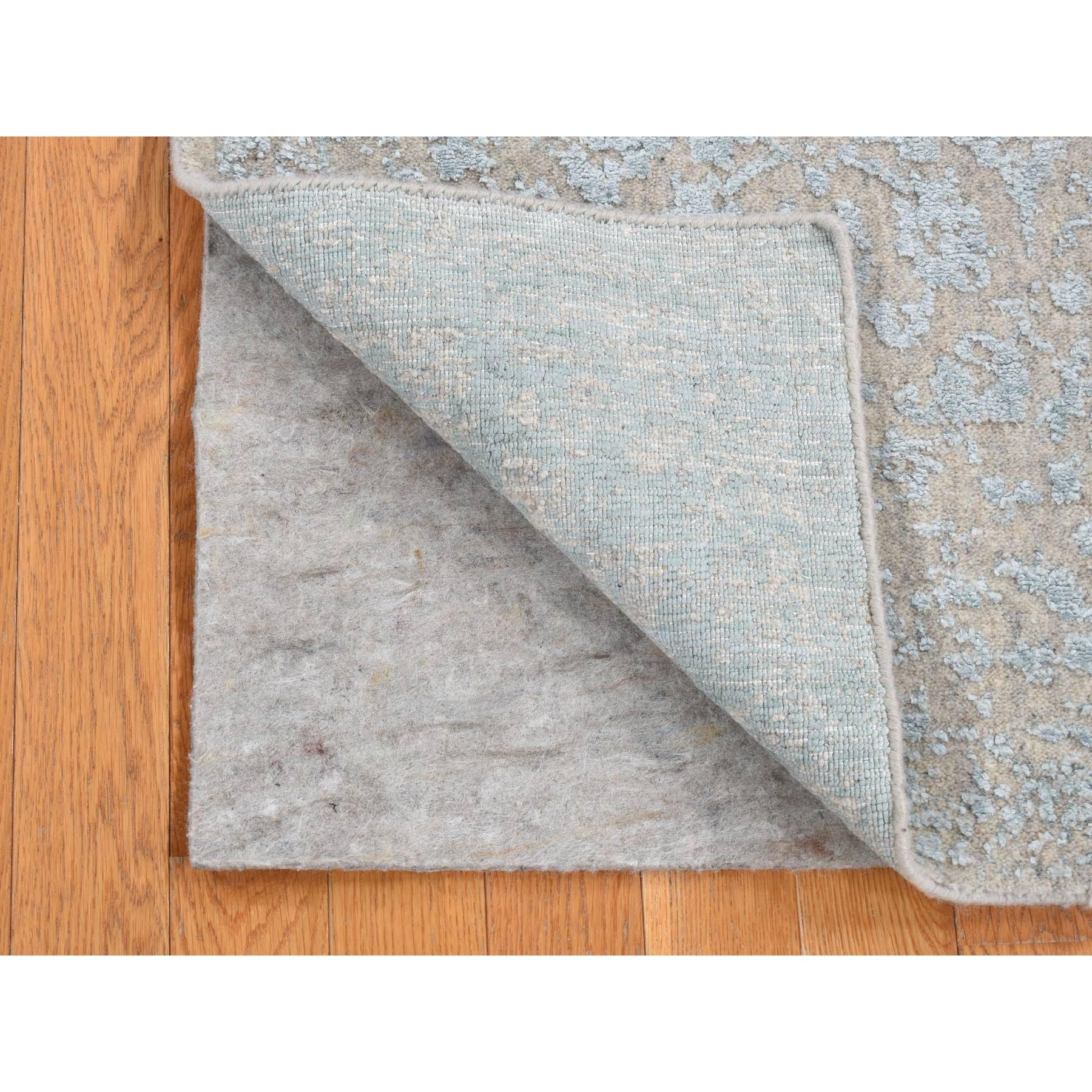 2'5"x10'1" Tan Color, Jacquard Hand Loomed, Wool and Art Silk, Tone on Tone Design, Runner Oriental Rug HR87260 - Image 2