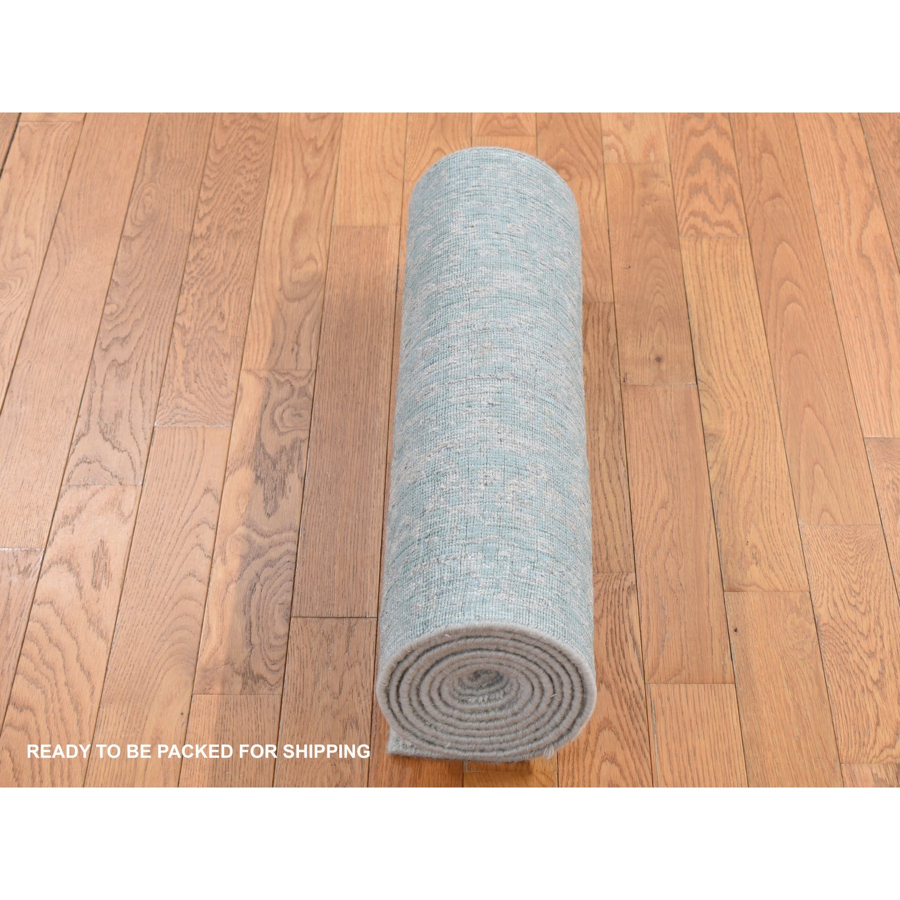2'5"x10'1" Tan Color, Jacquard Hand Loomed, Wool and Art Silk, Tone on Tone Design, Runner Oriental Rug HR87260 - Image 5