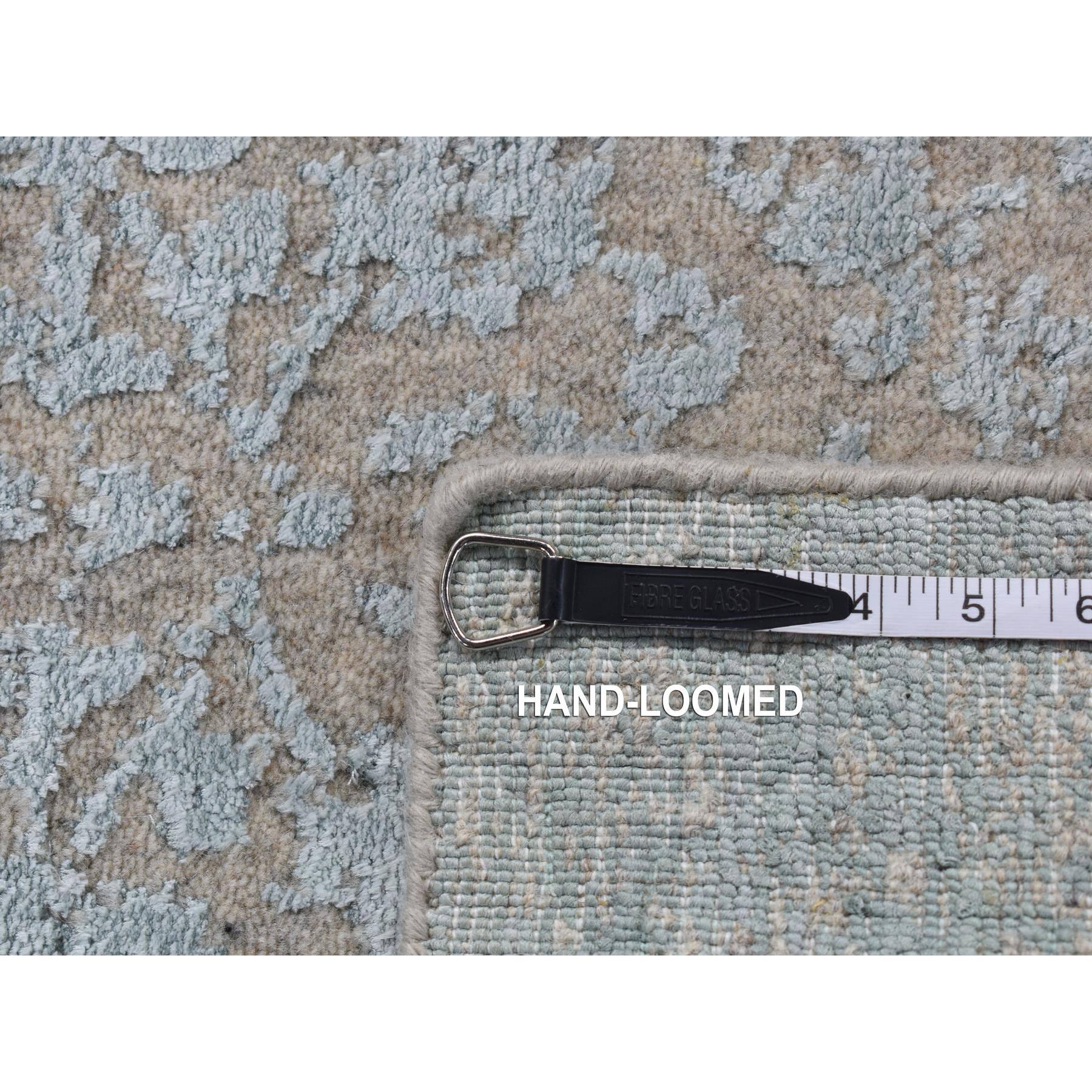 2'5"x10'1" Tan Color, Jacquard Hand Loomed, Wool and Art Silk, Tone on Tone Design, Runner Oriental Rug HR87260 - Image 7
