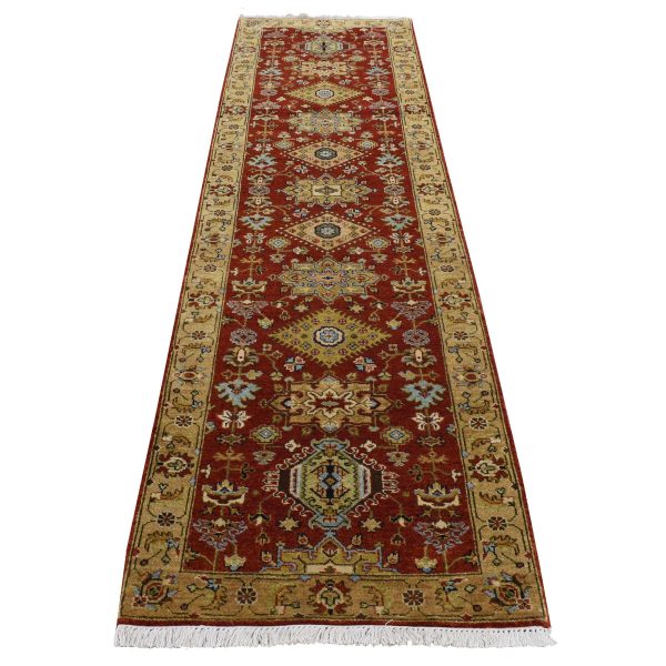 2'9"x9'9" Sangria Red, Karajeh Design, Pure Wool, Hand Knotted, Runner Oriental Rug HR87275