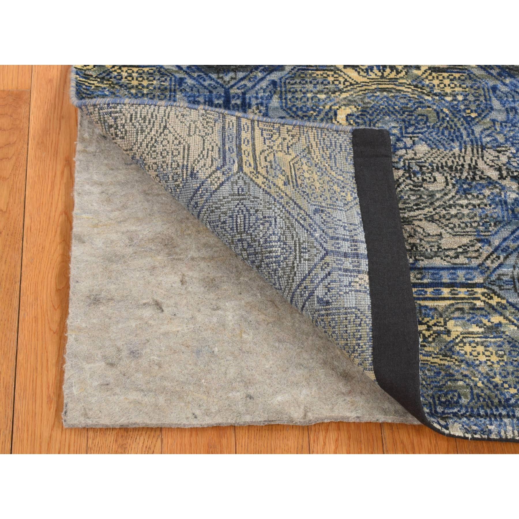 2'8"x9'1" Sapphire Blue, Repetitive Rosette Design, Silk With Textured Wool, Hand Knotted, Runner Oriental Rug HR87279 - Image 2