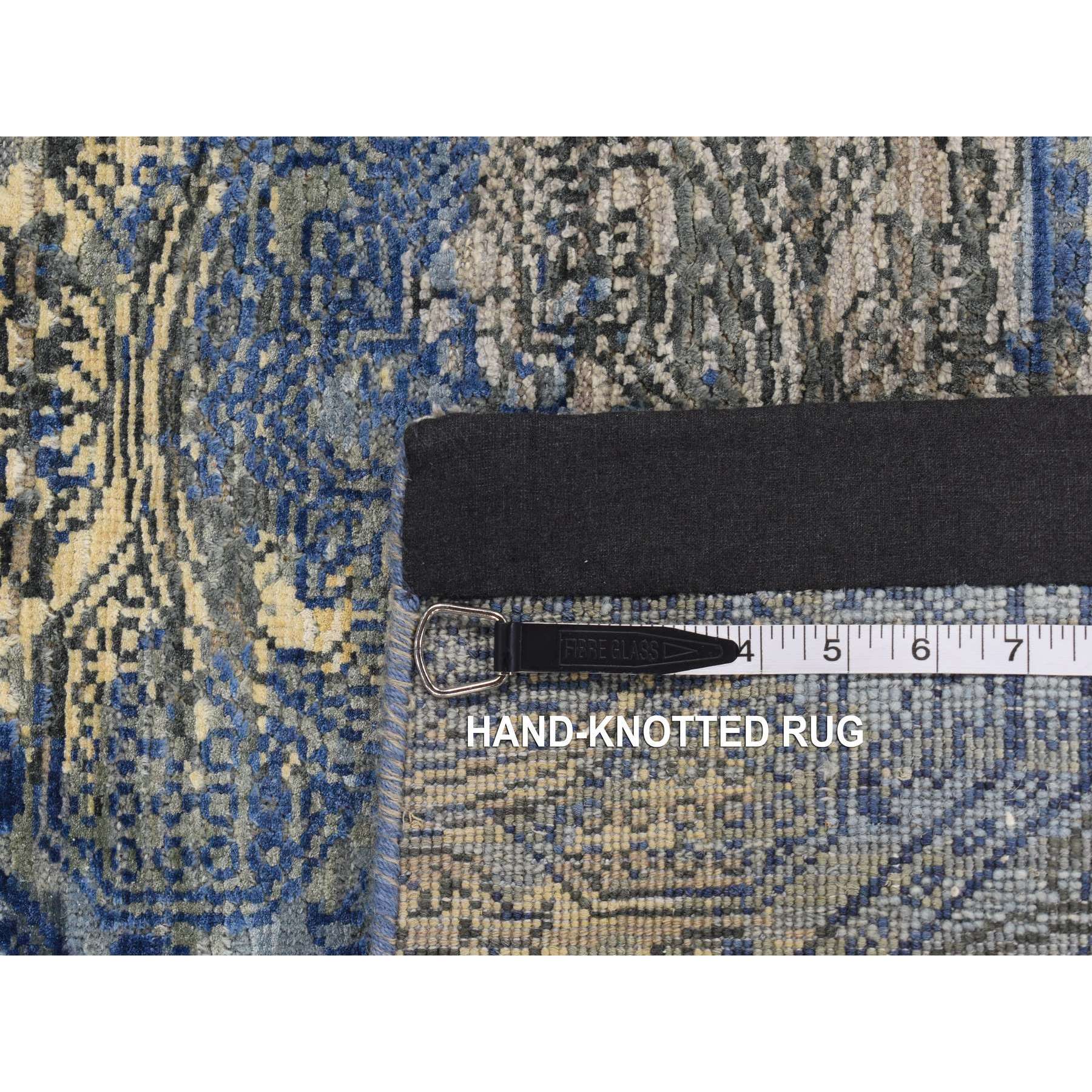 2'8"x9'1" Sapphire Blue, Repetitive Rosette Design, Silk With Textured Wool, Hand Knotted, Runner Oriental Rug HR87279 - Image 7