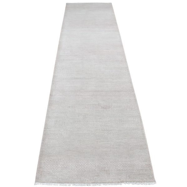 2'7"x11'3" Champagne Pink, Grass Design Gabbeh, Wool and Silk, Hand Knotted, Runner Oriental Rug HR87302