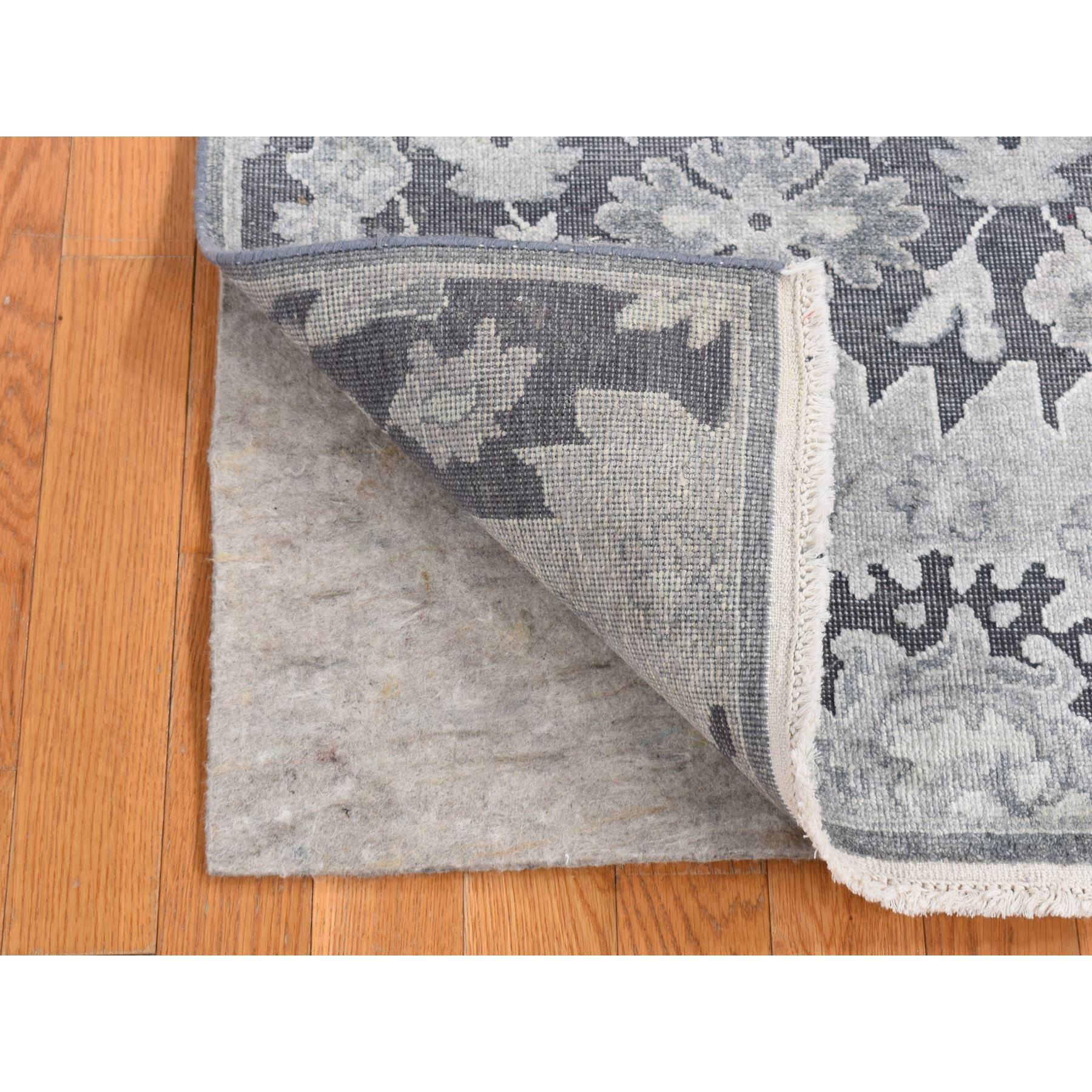 2'6"x11'10" Nevada Gray, Hand Knotted, Oushak Influence, Silk with Textured Wool, Runner Oriental Rug HR87307 - Image 2