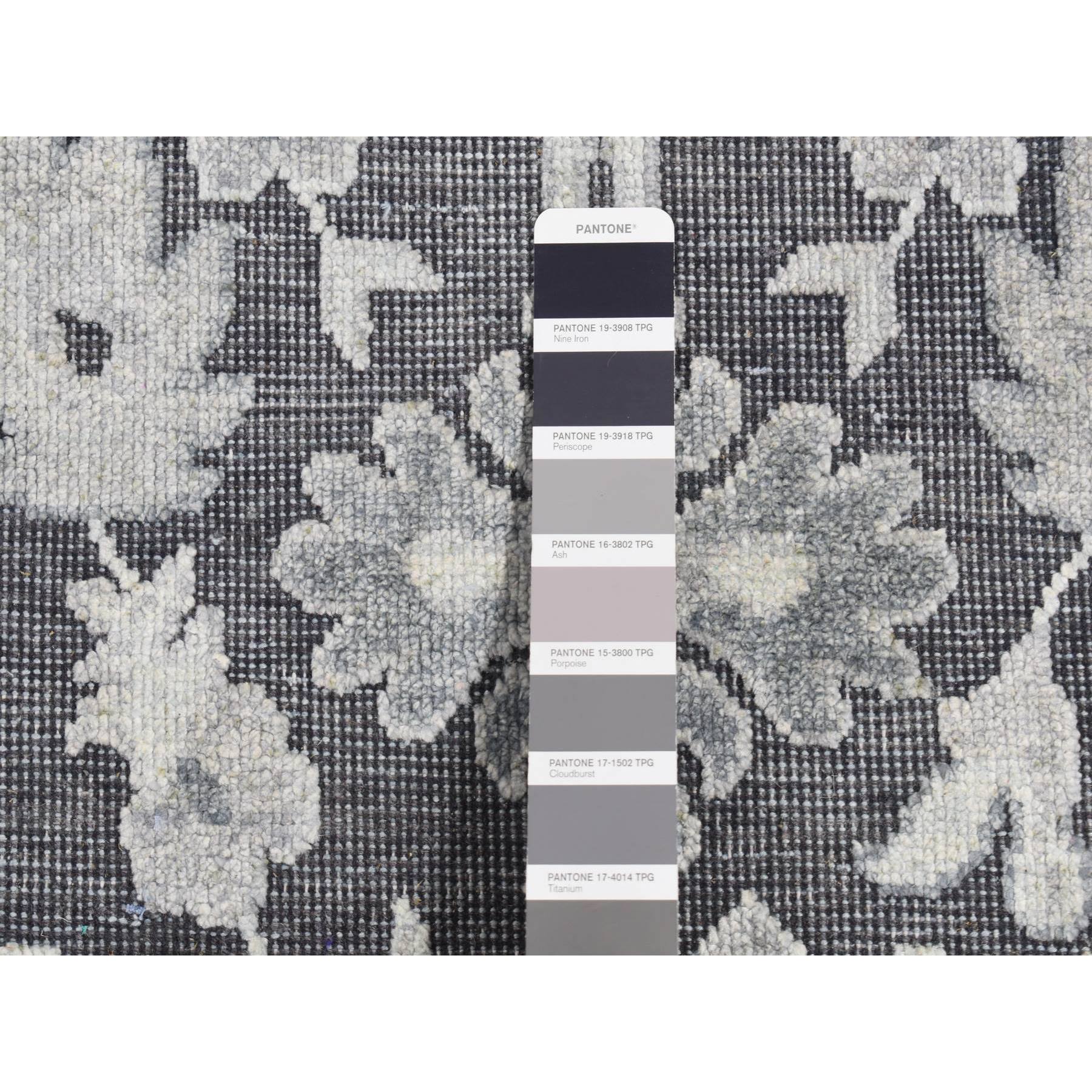 2'6"x11'10" Nevada Gray, Hand Knotted, Oushak Influence, Silk with Textured Wool, Runner Oriental Rug HR87307 - Image 3