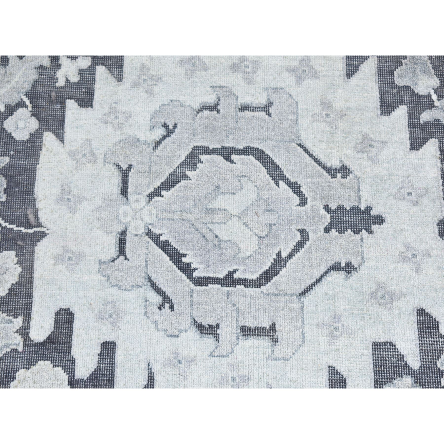 2'6"x11'10" Nevada Gray, Hand Knotted, Oushak Influence, Silk with Textured Wool, Runner Oriental Rug HR87307 - Image 4