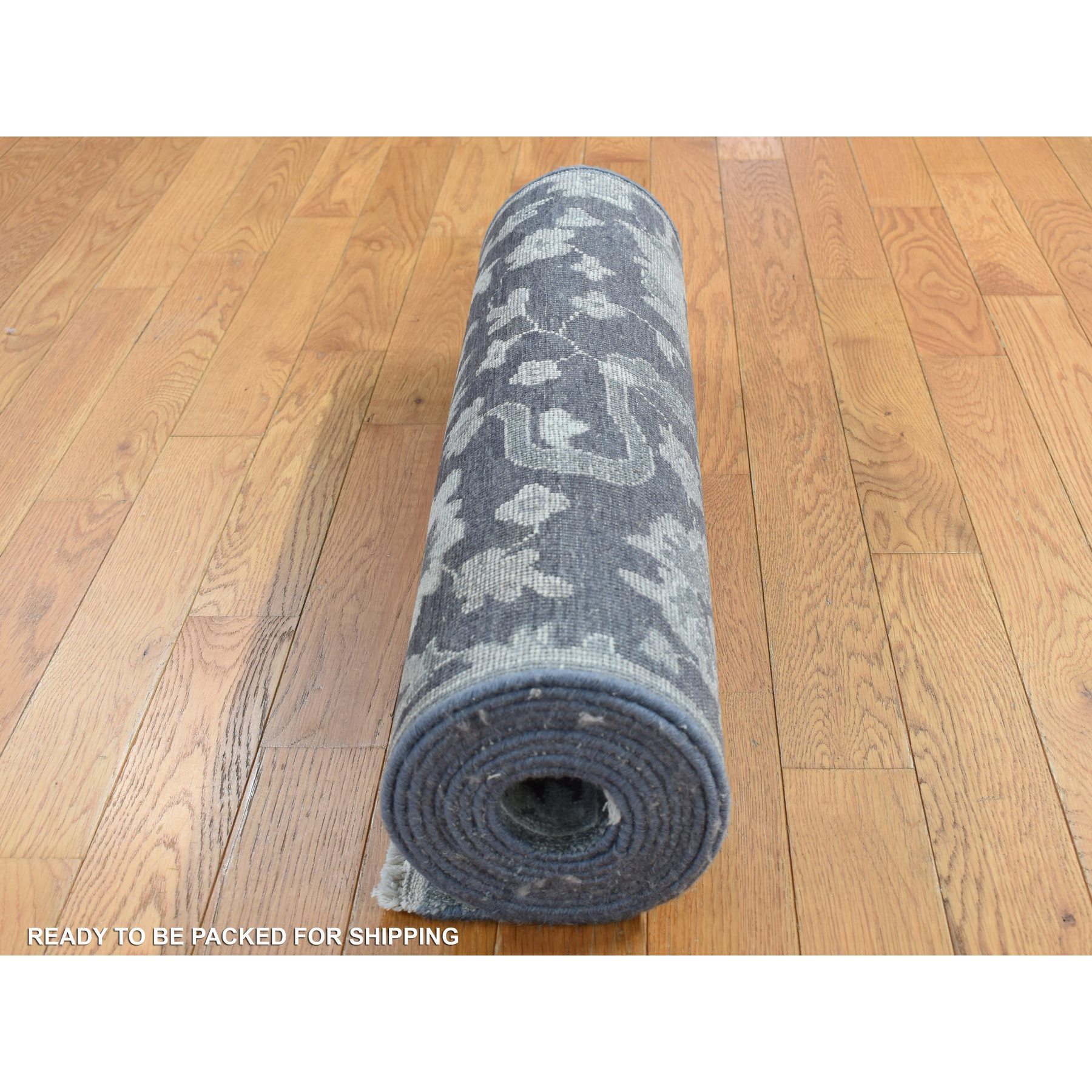 2'6"x11'10" Nevada Gray, Hand Knotted, Oushak Influence, Silk with Textured Wool, Runner Oriental Rug HR87307 - Image 5