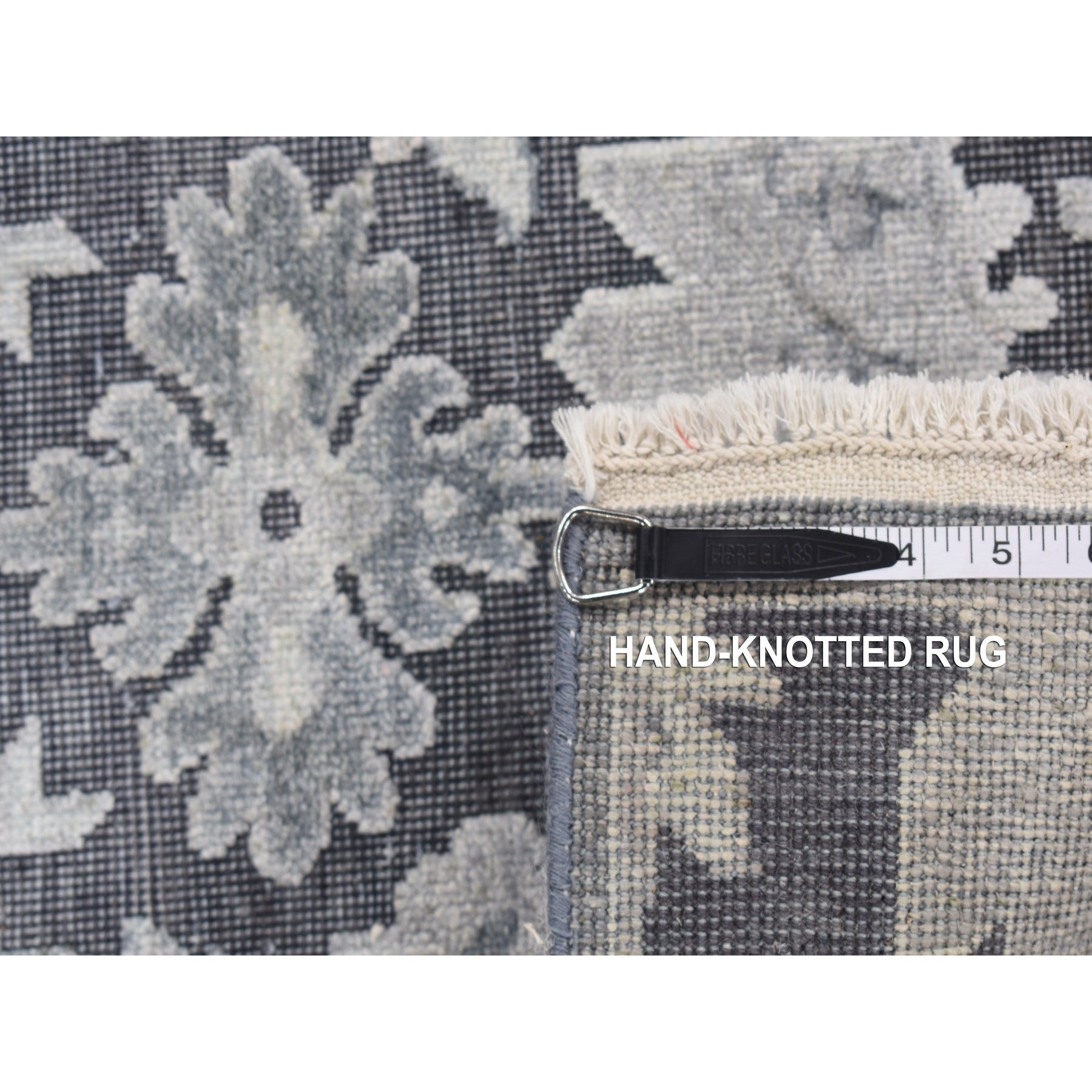 2'6"x11'10" Nevada Gray, Hand Knotted, Oushak Influence, Silk with Textured Wool, Runner Oriental Rug HR87307 - Image 7