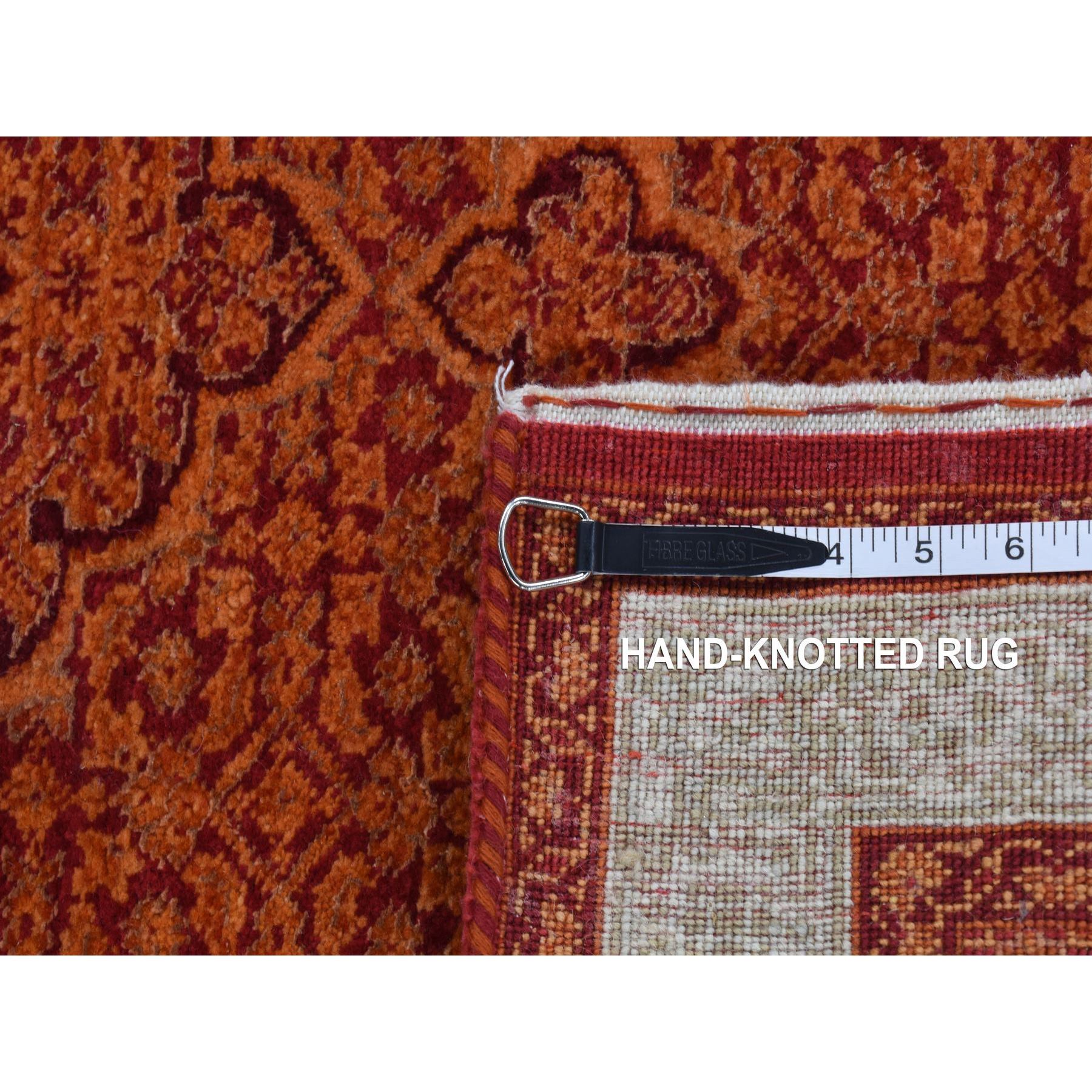 2'9"x11'10" Pumpkin Orange, Tabriz Mahi, Wool, Dense Weave, Hand Knotted, Runner Oriental Rug HR87308 - Image 7