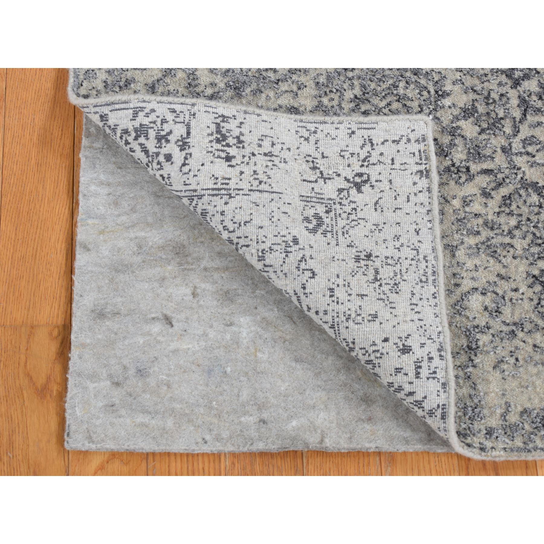 2'5"x6'1" Agreeable Gray, Fine Jacquard Hand Loomed, Erased Design, Wool and Art Silk, Runner Oriental Rug HR87328 - Image 2