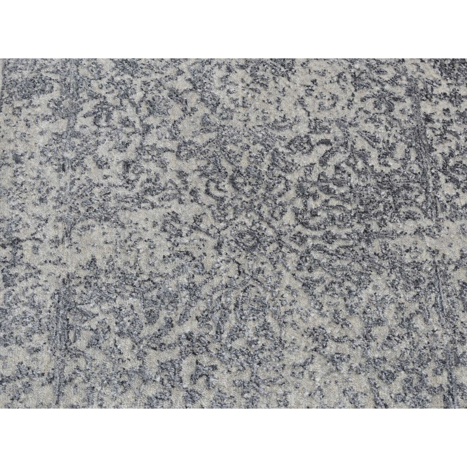 2'5"x6'1" Agreeable Gray, Fine Jacquard Hand Loomed, Erased Design, Wool and Art Silk, Runner Oriental Rug HR87328 - Image 4