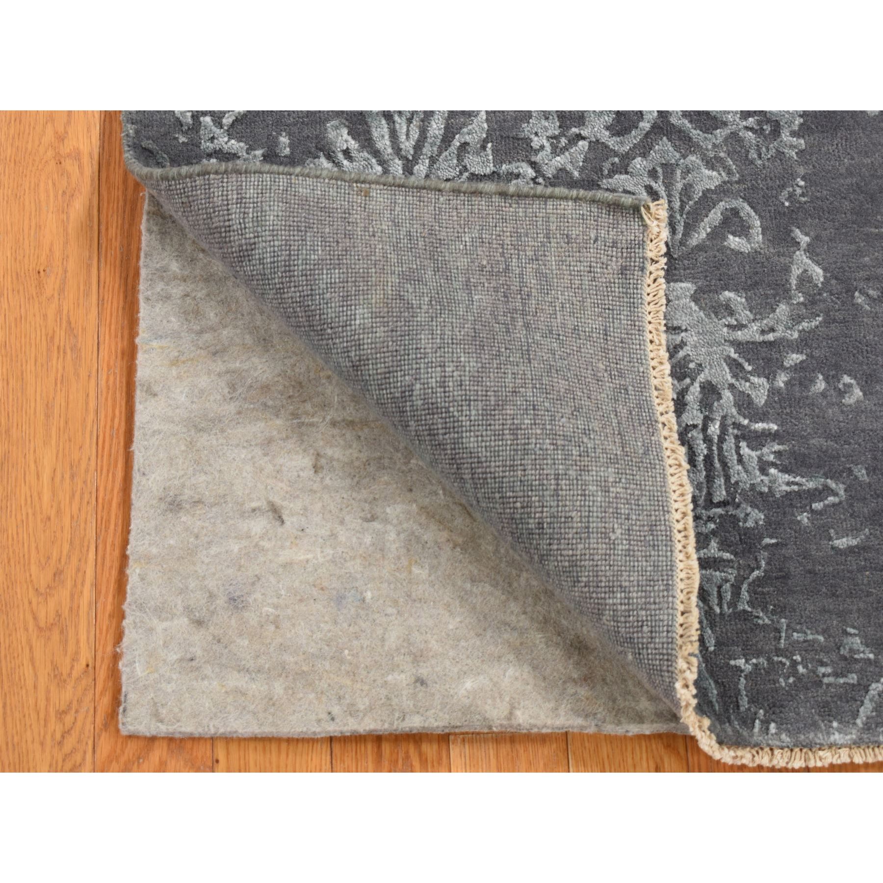 2'9"x6'9" Arsenic Gray, Broken and Erased Abarasque Design, Wool and Silk, Tone on Tone, Handmade, Runner Oriental Rug HR87330 - Image 2