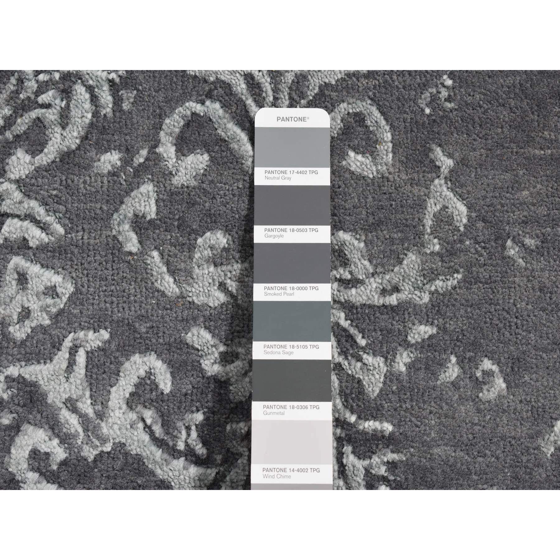 2'9"x6'9" Arsenic Gray, Broken and Erased Abarasque Design, Wool and Silk, Tone on Tone, Handmade, Runner Oriental Rug HR87330 - Image 3