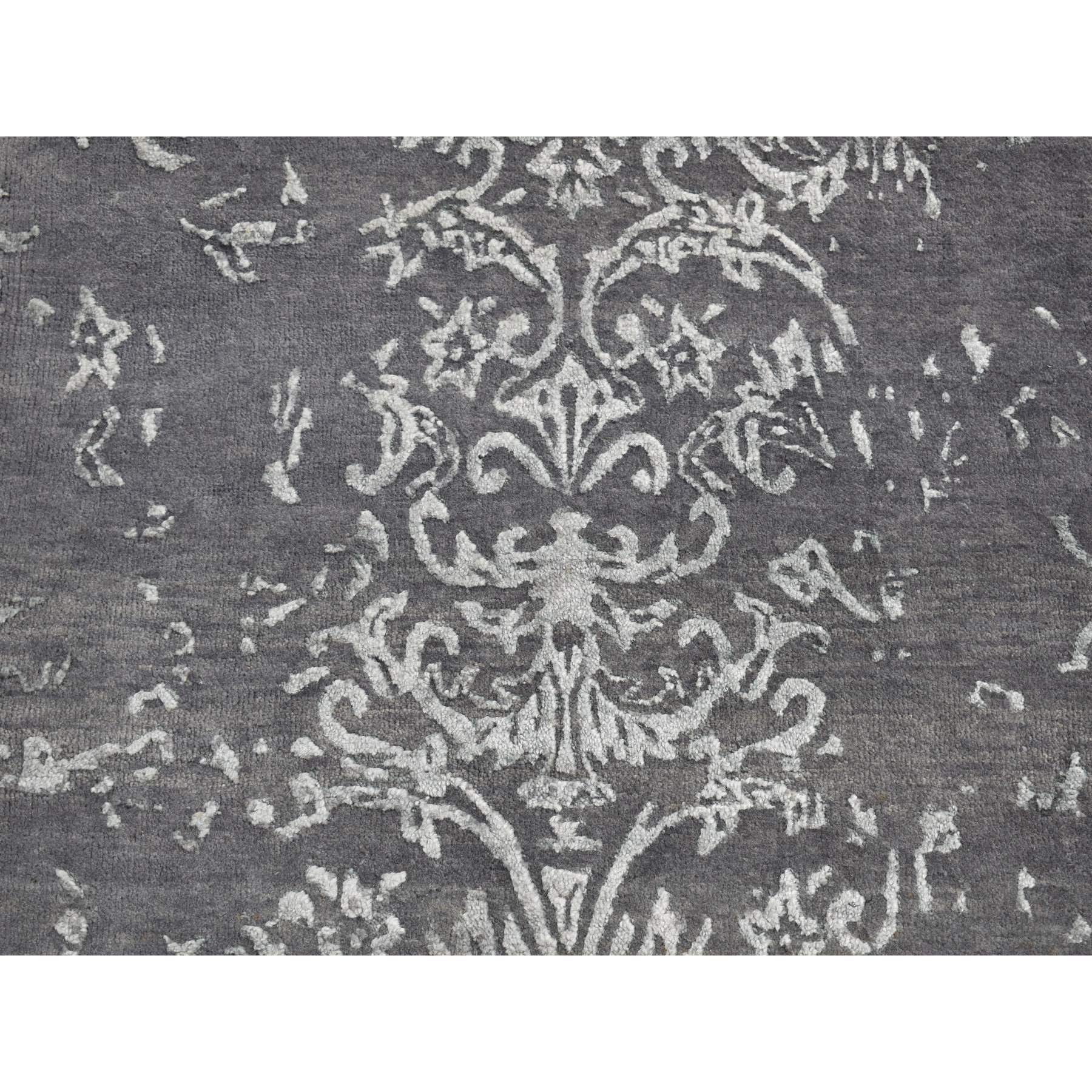 2'9"x6'9" Arsenic Gray, Broken and Erased Abarasque Design, Wool and Silk, Tone on Tone, Handmade, Runner Oriental Rug HR87330 - Image 4