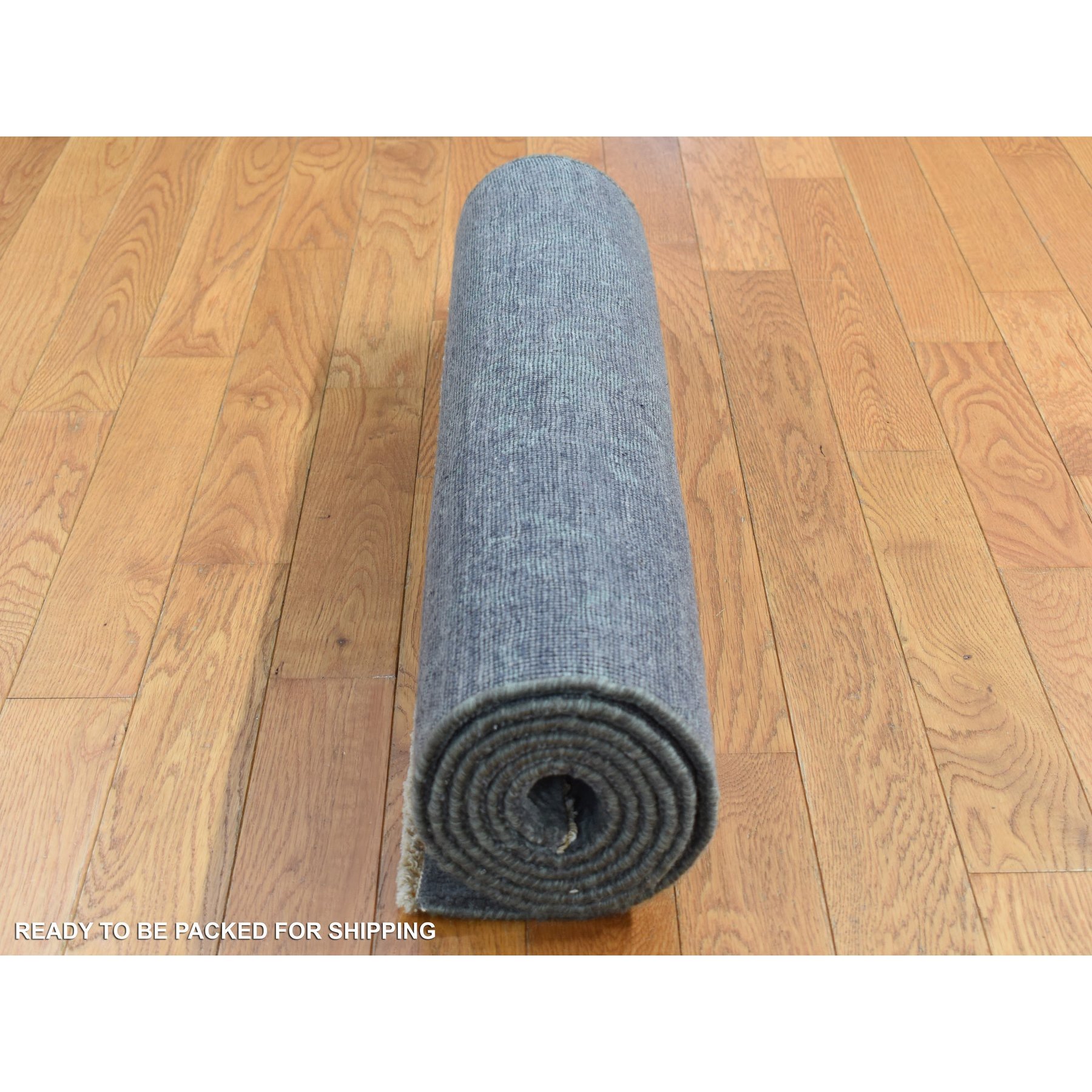 2'9"x6'9" Arsenic Gray, Broken and Erased Abarasque Design, Wool and Silk, Tone on Tone, Handmade, Runner Oriental Rug HR87330 - Image 5