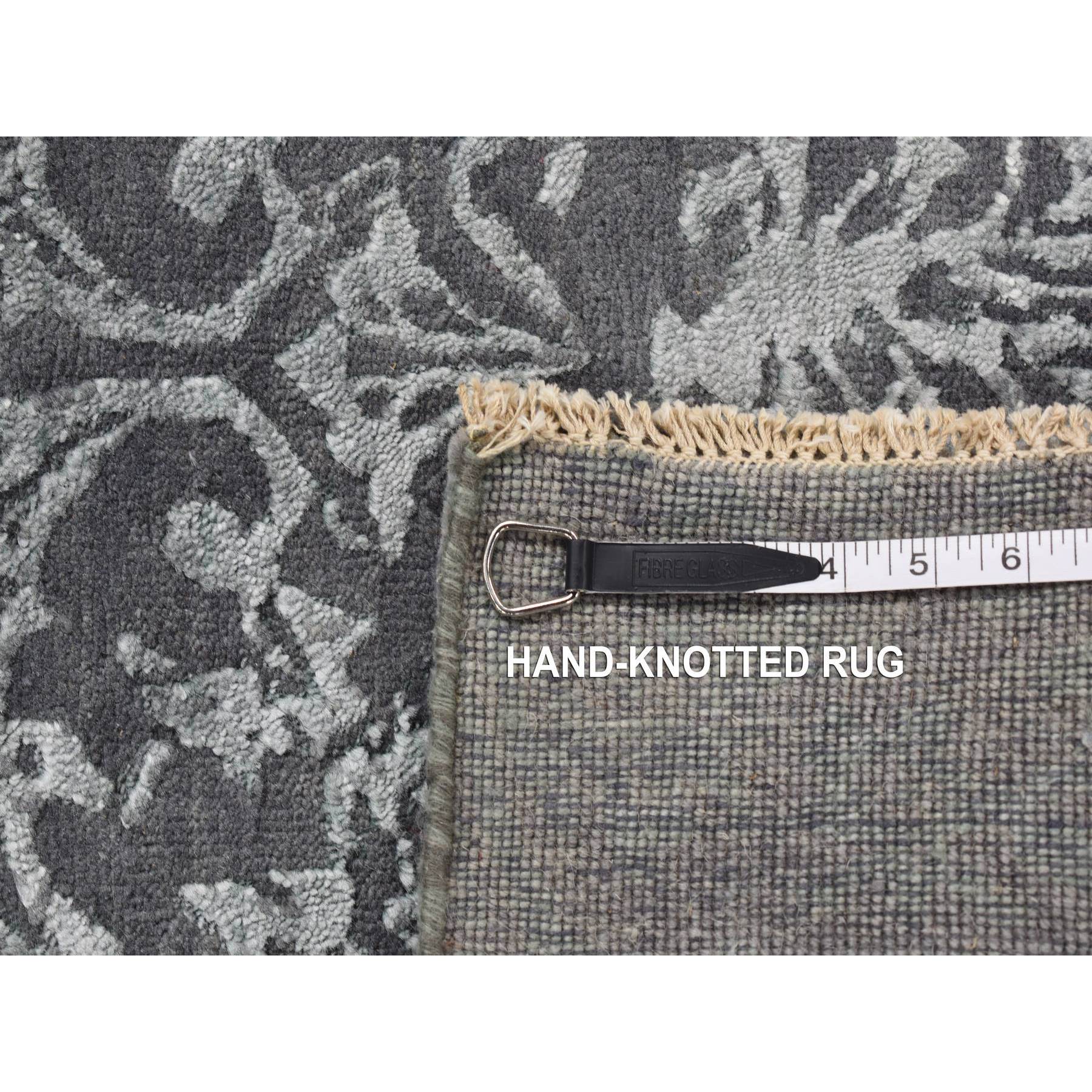 2'9"x6'9" Arsenic Gray, Broken and Erased Abarasque Design, Wool and Silk, Tone on Tone, Handmade, Runner Oriental Rug HR87330 - Image 7