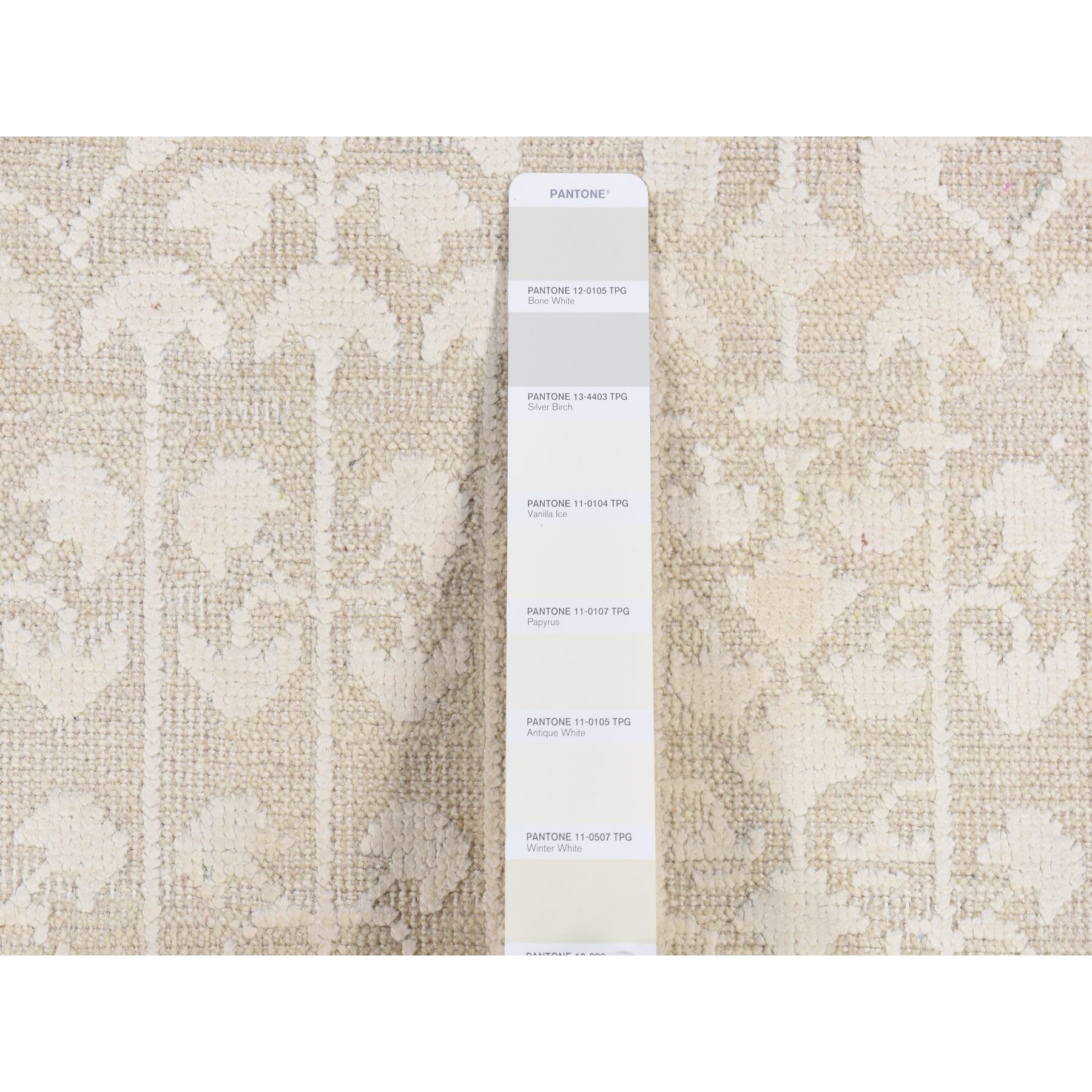 2'5"x6' Ivory, Hand Knotted, Tone on Tone, Pure Silk with Textured Wool, Runner Oriental Rug HR87348 - Image 3