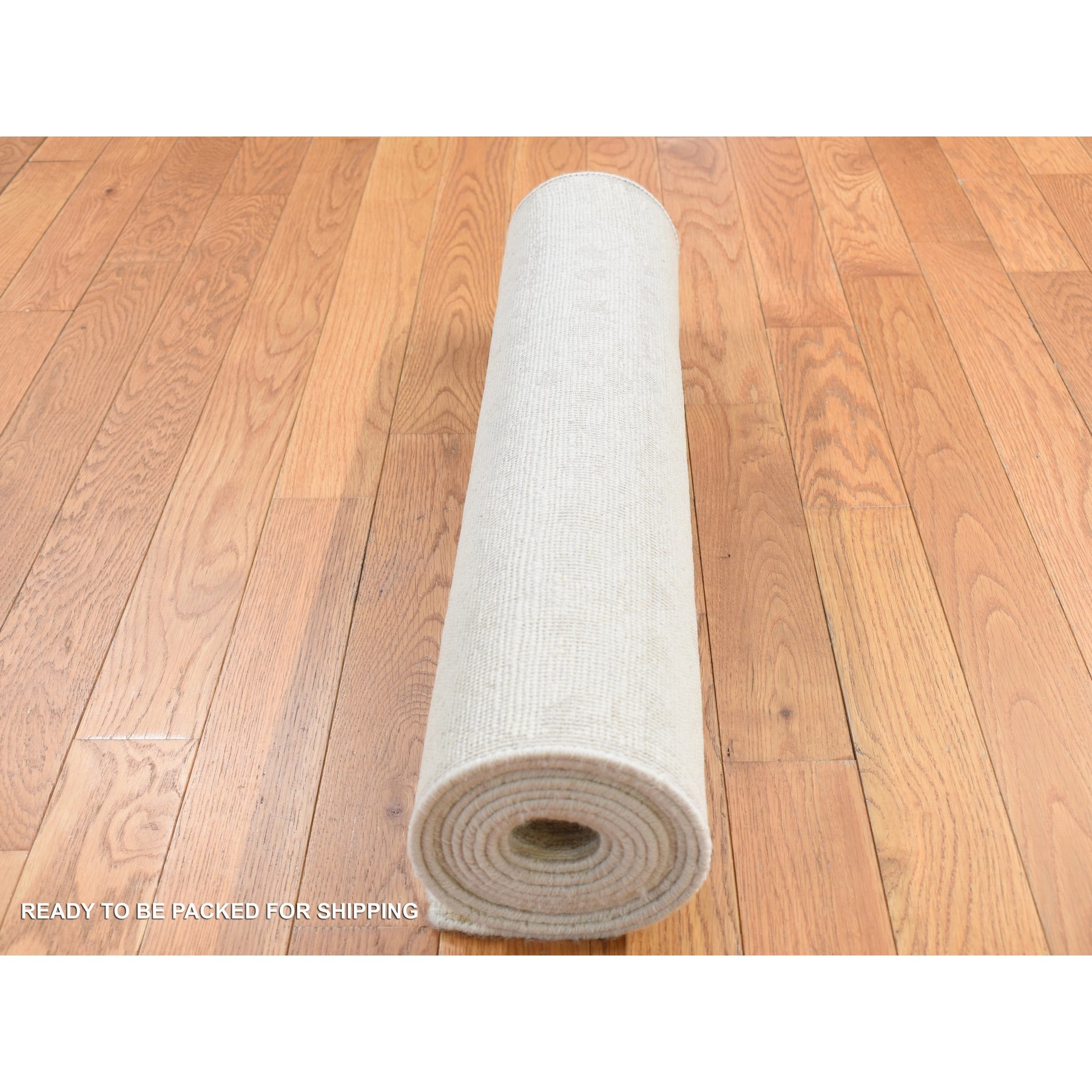 2'5"x6' Ivory, Hand Knotted, Tone on Tone, Pure Silk with Textured Wool, Runner Oriental Rug HR87348 - Image 5