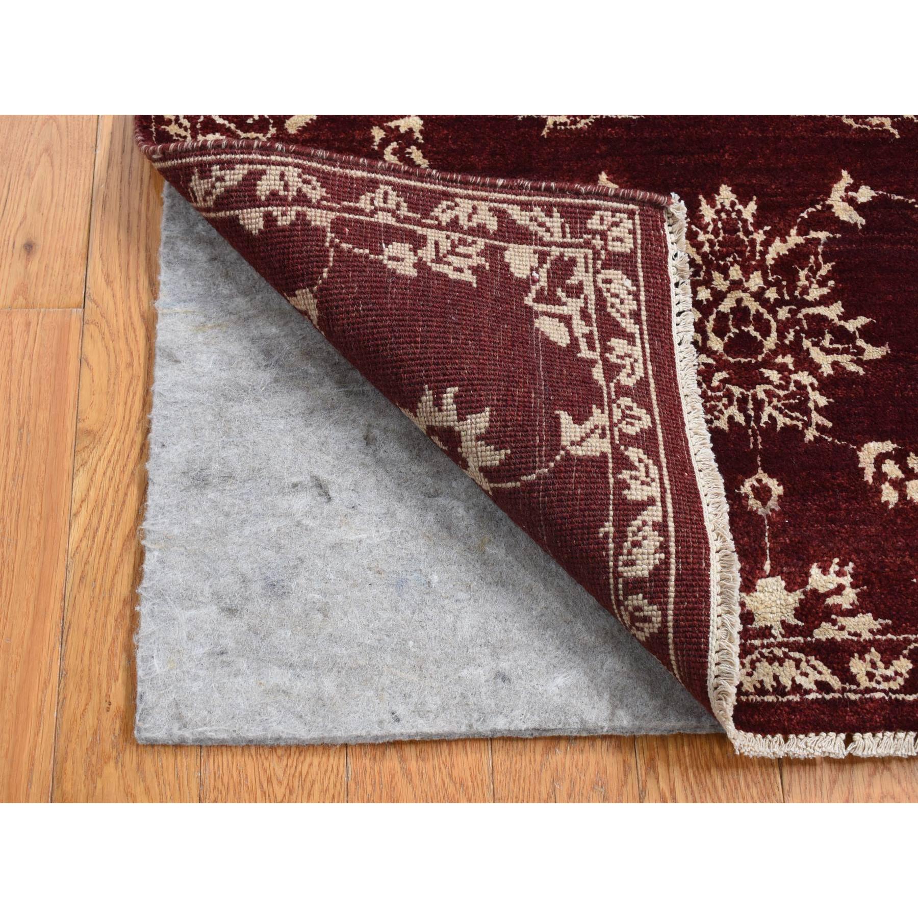 2'8"x6' Sangria Red, Pure Wool, Tone on Tone, Abarasque Design Agra, Hand Knotted, Runner Oriental Rug HR87354 - Image 2