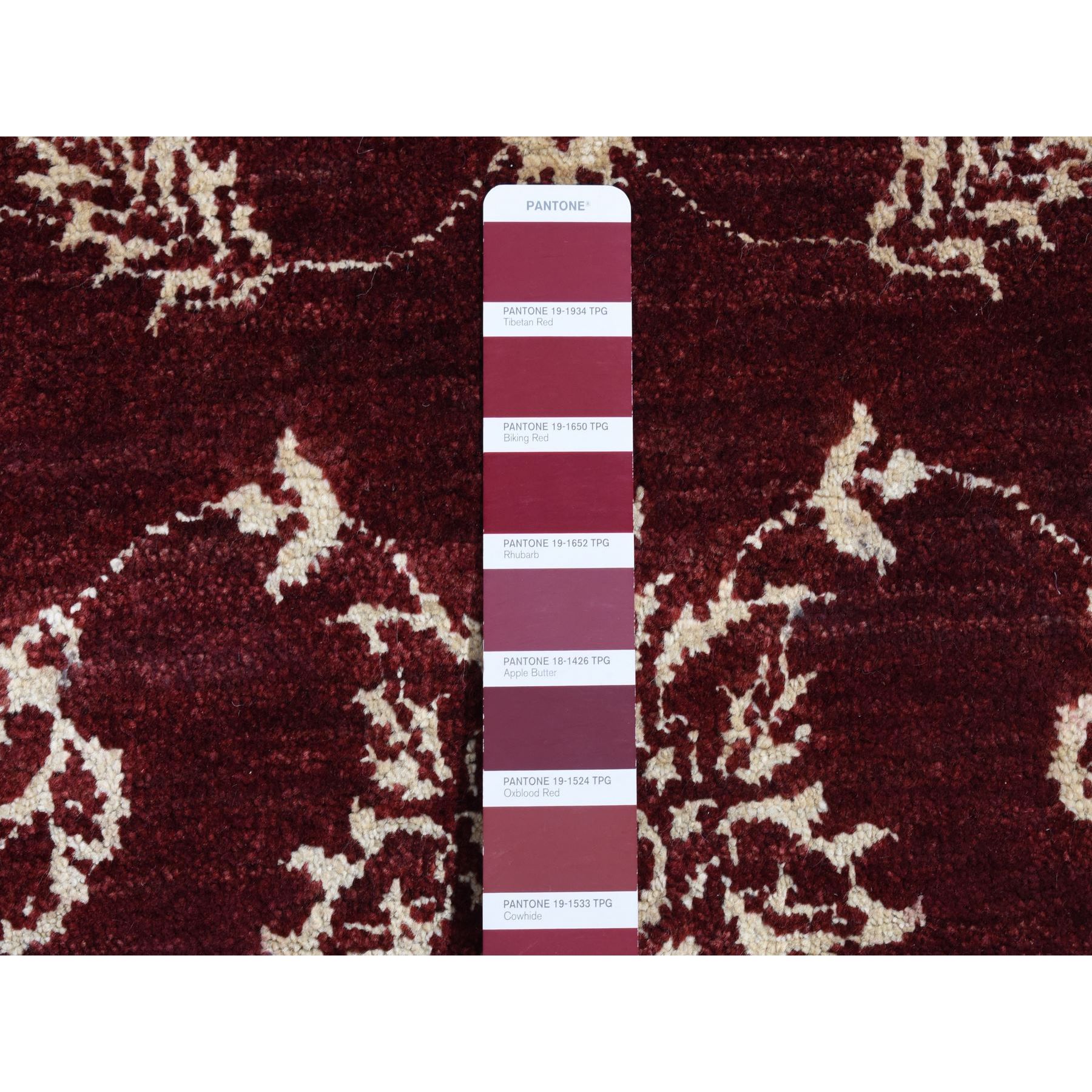 2'8"x6' Sangria Red, Pure Wool, Tone on Tone, Abarasque Design Agra, Hand Knotted, Runner Oriental Rug HR87354 - Image 3