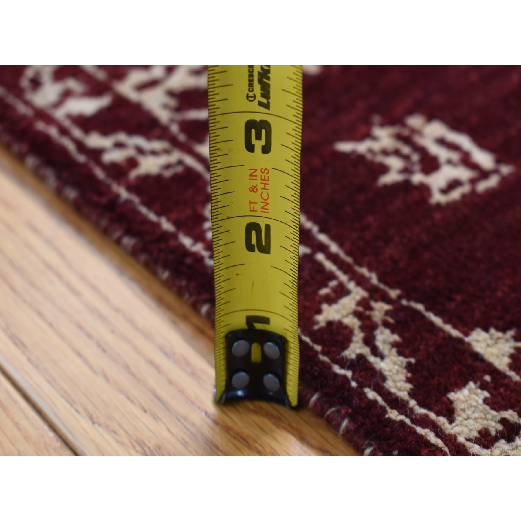 2'8"x6' Sangria Red, Pure Wool, Tone on Tone, Abarasque Design Agra, Hand Knotted, Runner Oriental Rug HR87354 - Image 6