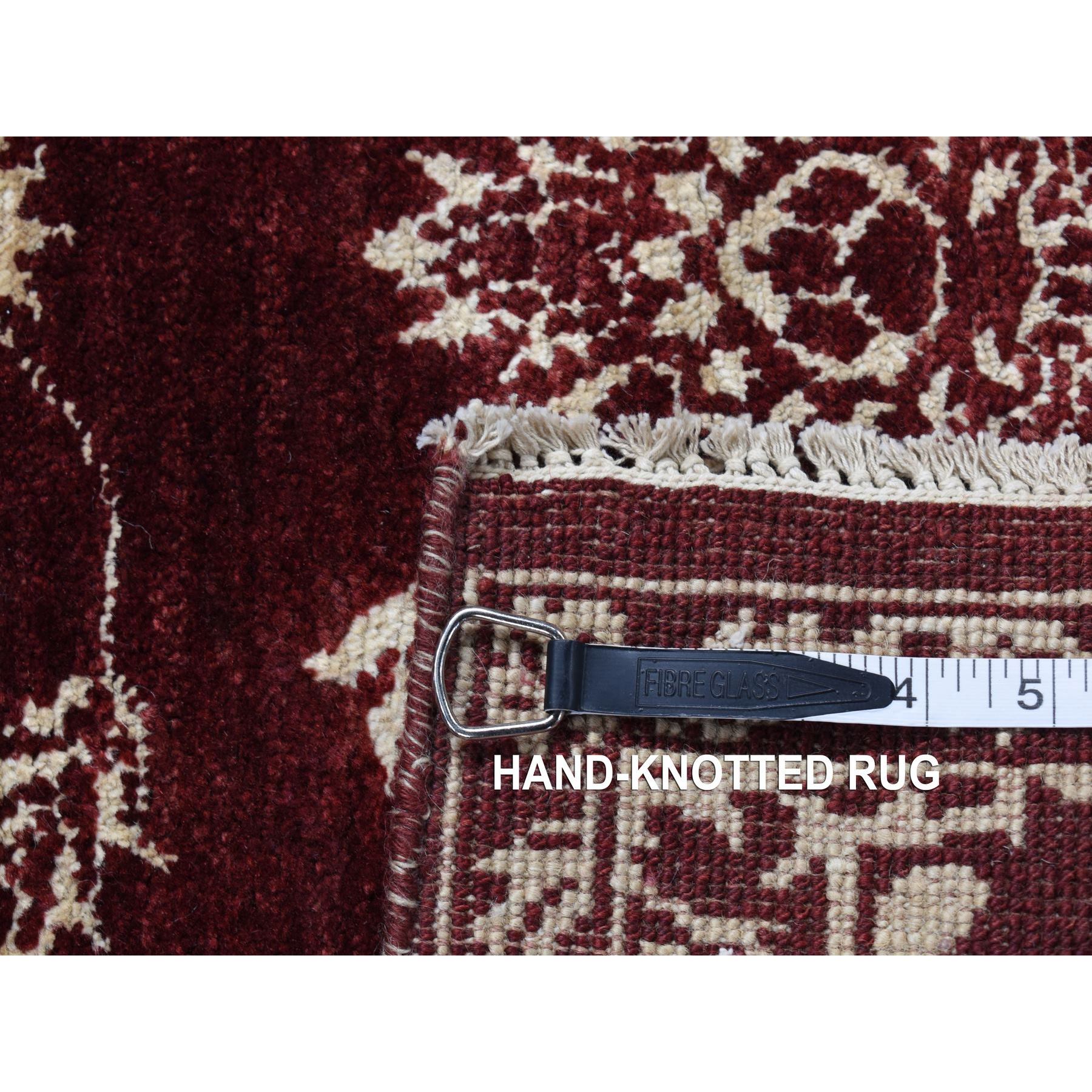 2'8"x6' Sangria Red, Pure Wool, Tone on Tone, Abarasque Design Agra, Hand Knotted, Runner Oriental Rug HR87354 - Image 7