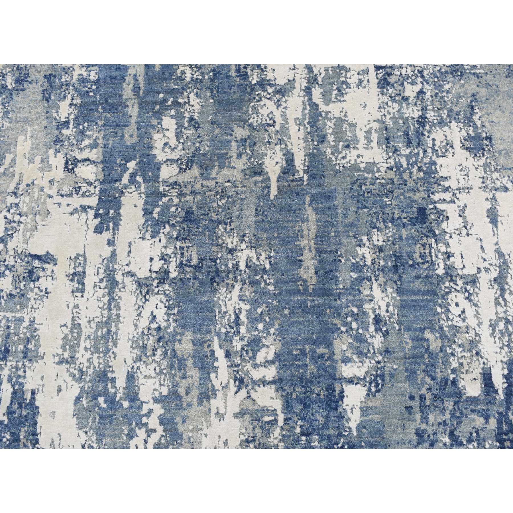 8'1"x8'1" Prussian Blue, Oceanic Abstract Design, Wool and Pure Silk, Hand Knotted, Round Oriental Rug HR87356 - Image 5
