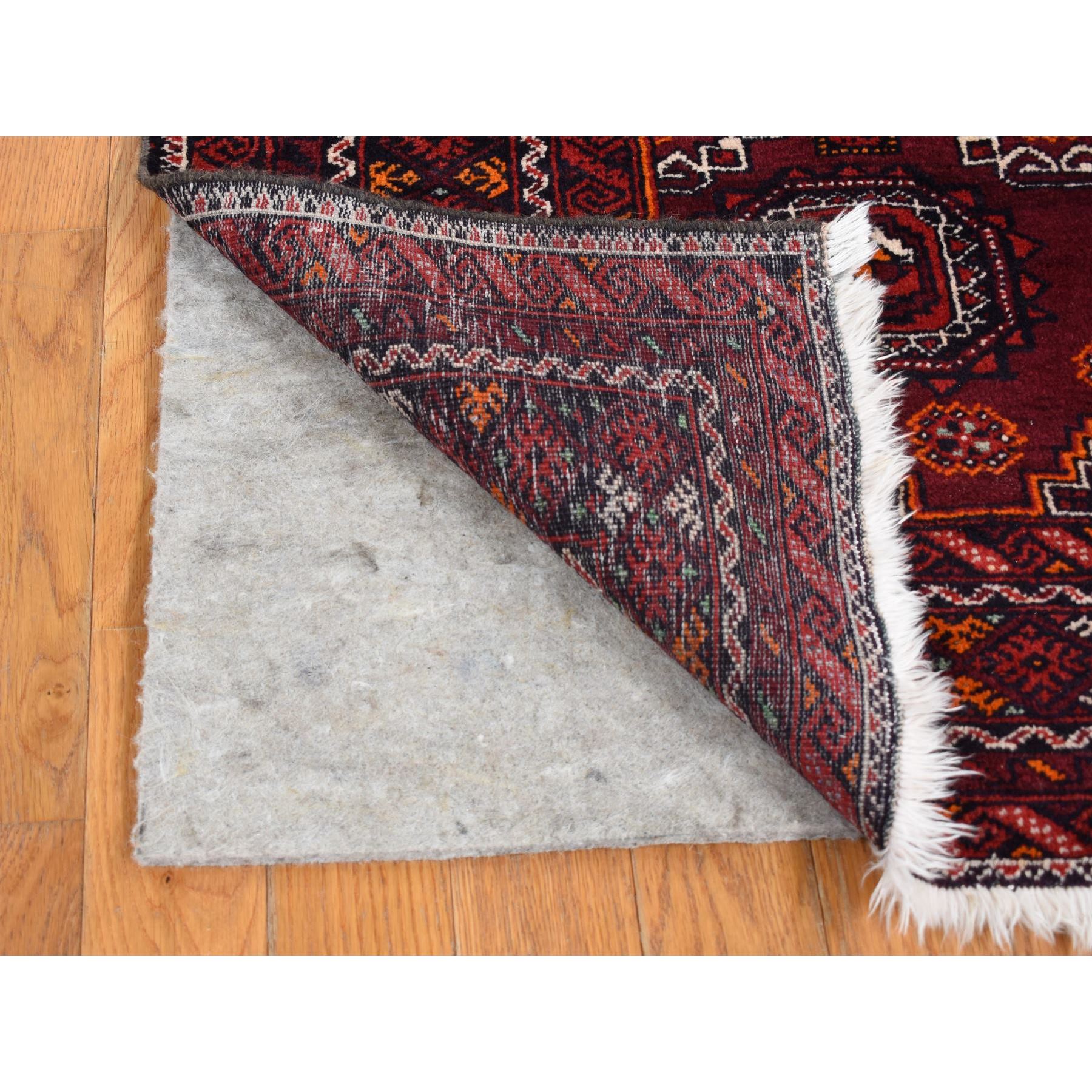 3'4"x5'10" Maroon Red, Vintage Tourkaman Bokara Gul Motif, Pure Wool, Hand Knotted, Wide Runner Oriental Rug HR87377 - Image 3
