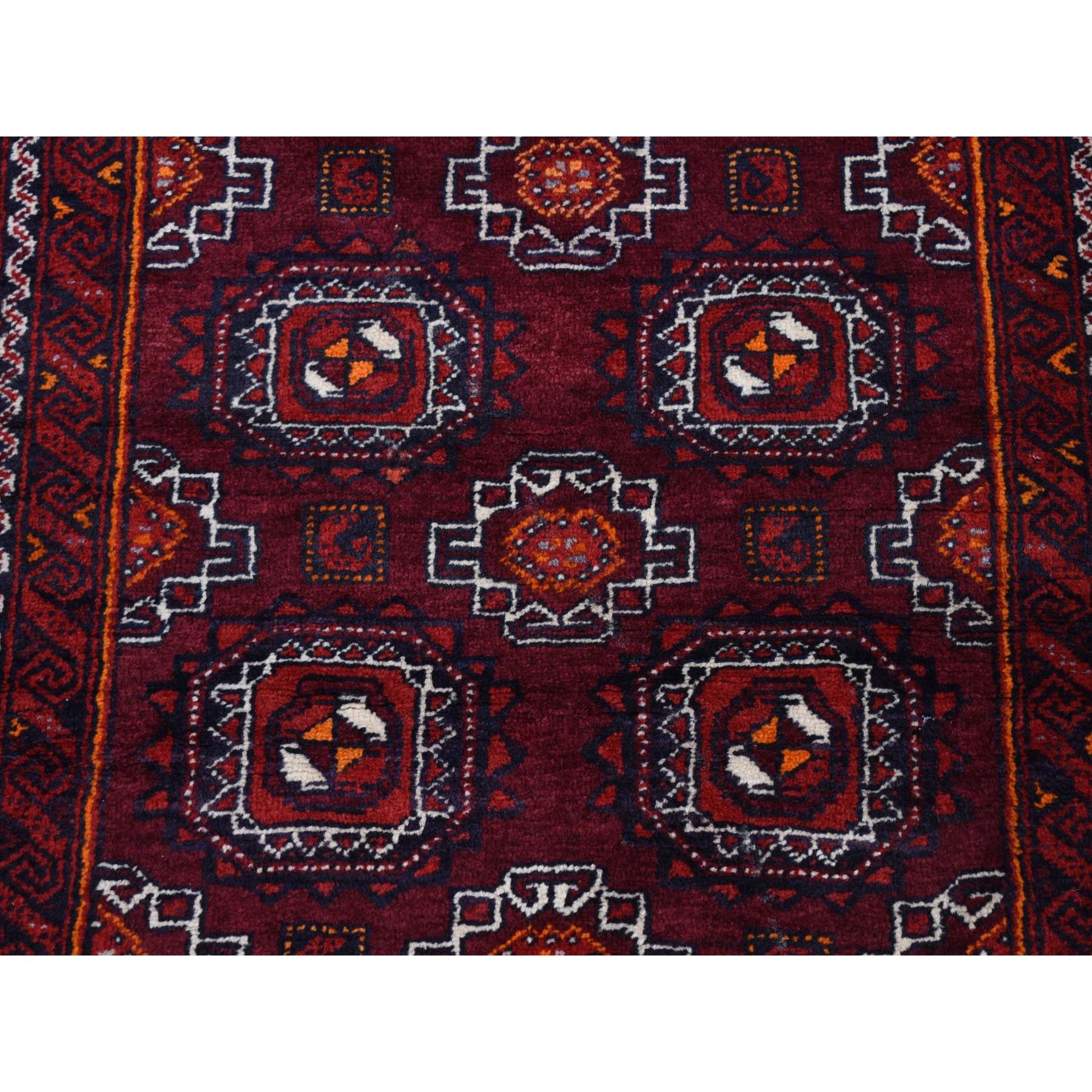 3'4"x5'10" Maroon Red, Vintage Tourkaman Bokara Gul Motif, Pure Wool, Hand Knotted, Wide Runner Oriental Rug HR87377 - Image 6