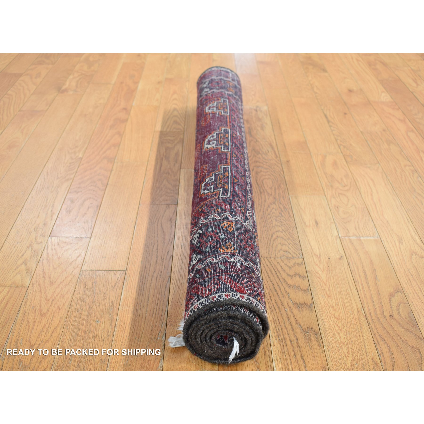 3'4"x5'10" Maroon Red, Vintage Tourkaman Bokara Gul Motif, Pure Wool, Hand Knotted, Wide Runner Oriental Rug HR87377 - Image 7