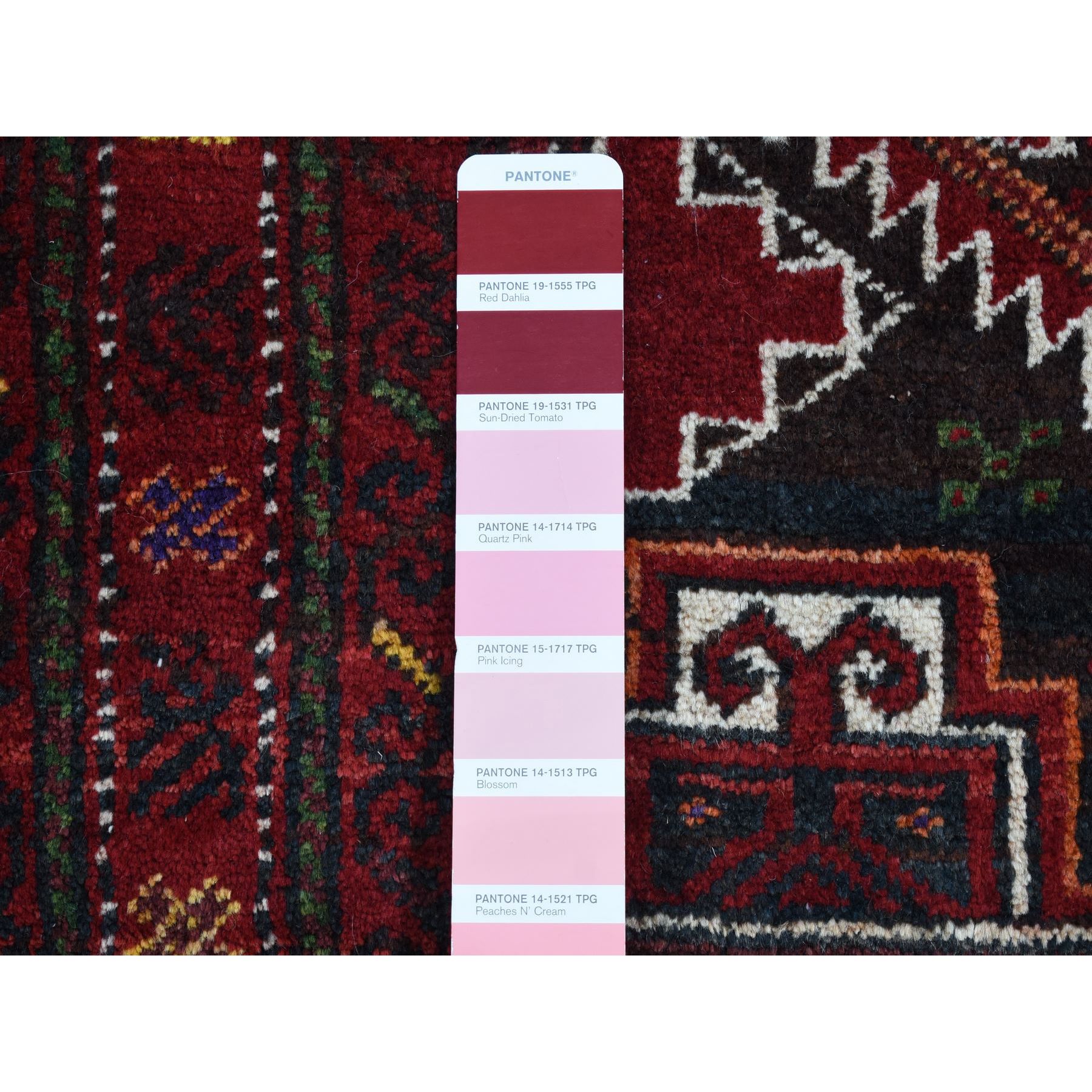 3'7"x6'5" Dark Chocolate Brown, Vintage Persian Baluch, Serrated Repetitive Geometrical Medallion Design, Excellent Condition, Pure Wool, Hand Knotted, Oriental Rug HR87392 - Image 5
