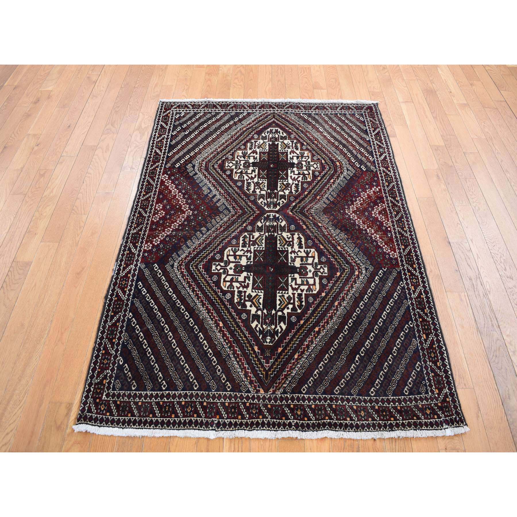 4'1"x5'9" Millennium Blue, Vintage Persian Shiraz Intricate Design, Pure Wool, Hand Knotted, Oriental Rug HR87399 - Image 2
