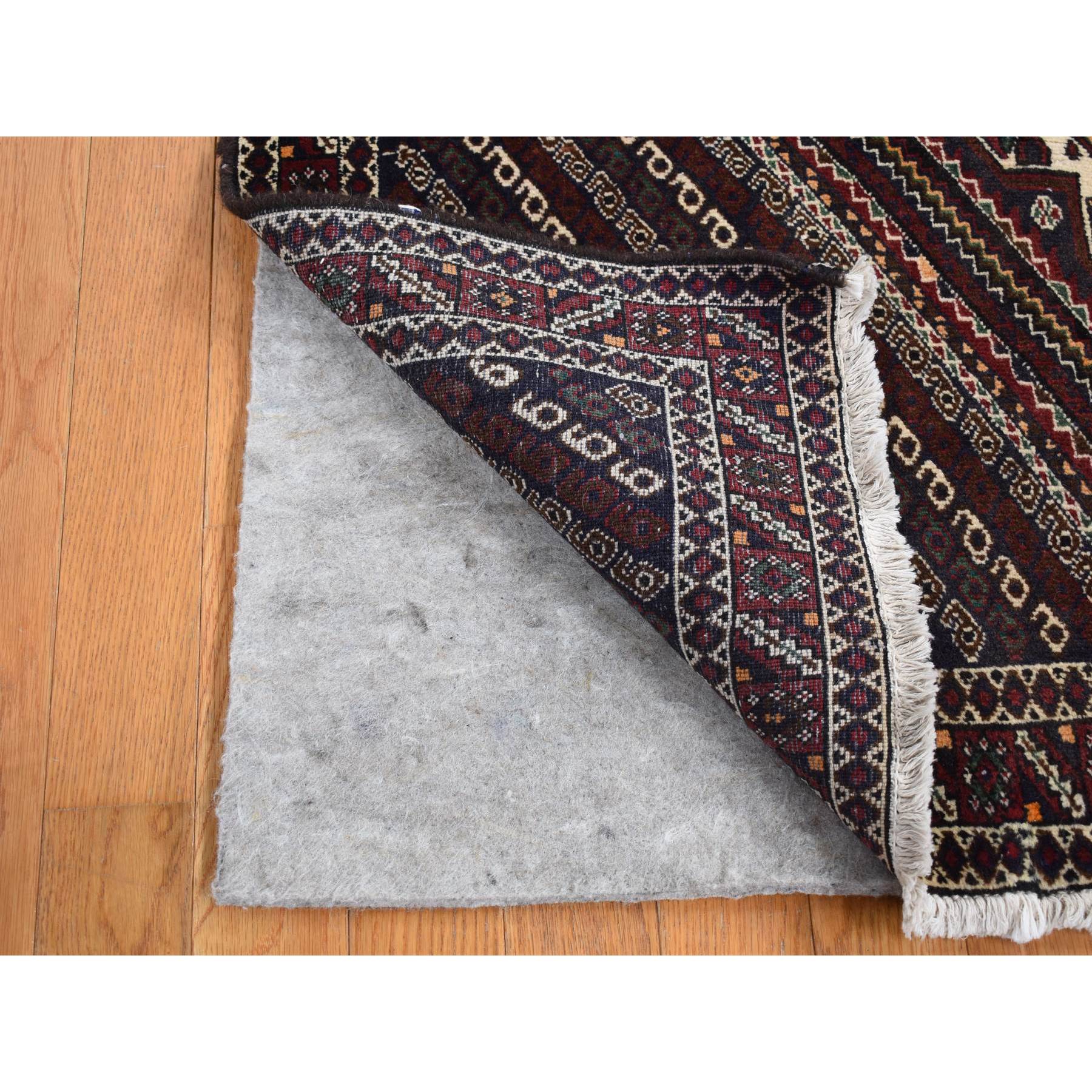 4'1"x5'9" Millennium Blue, Vintage Persian Shiraz Intricate Design, Pure Wool, Hand Knotted, Oriental Rug HR87399 - Image 3